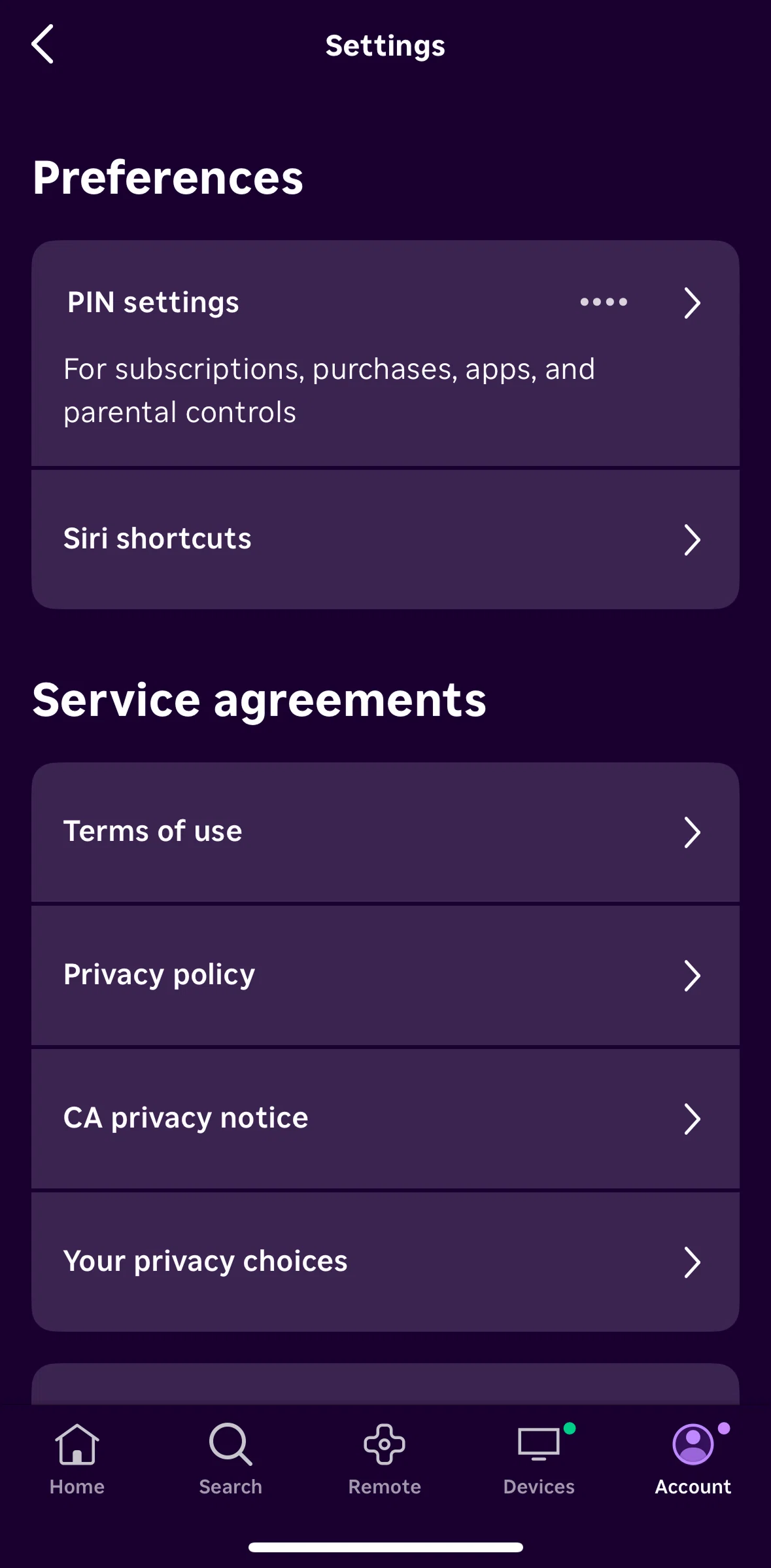 Roku Screen screen in the Change pin settings flow