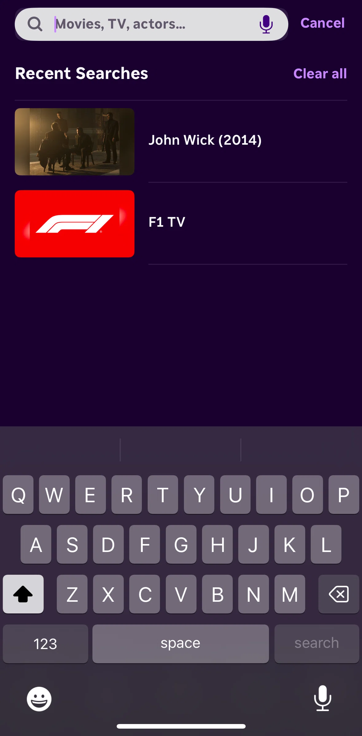 Roku Screen screen in the Clearing recent searches flow