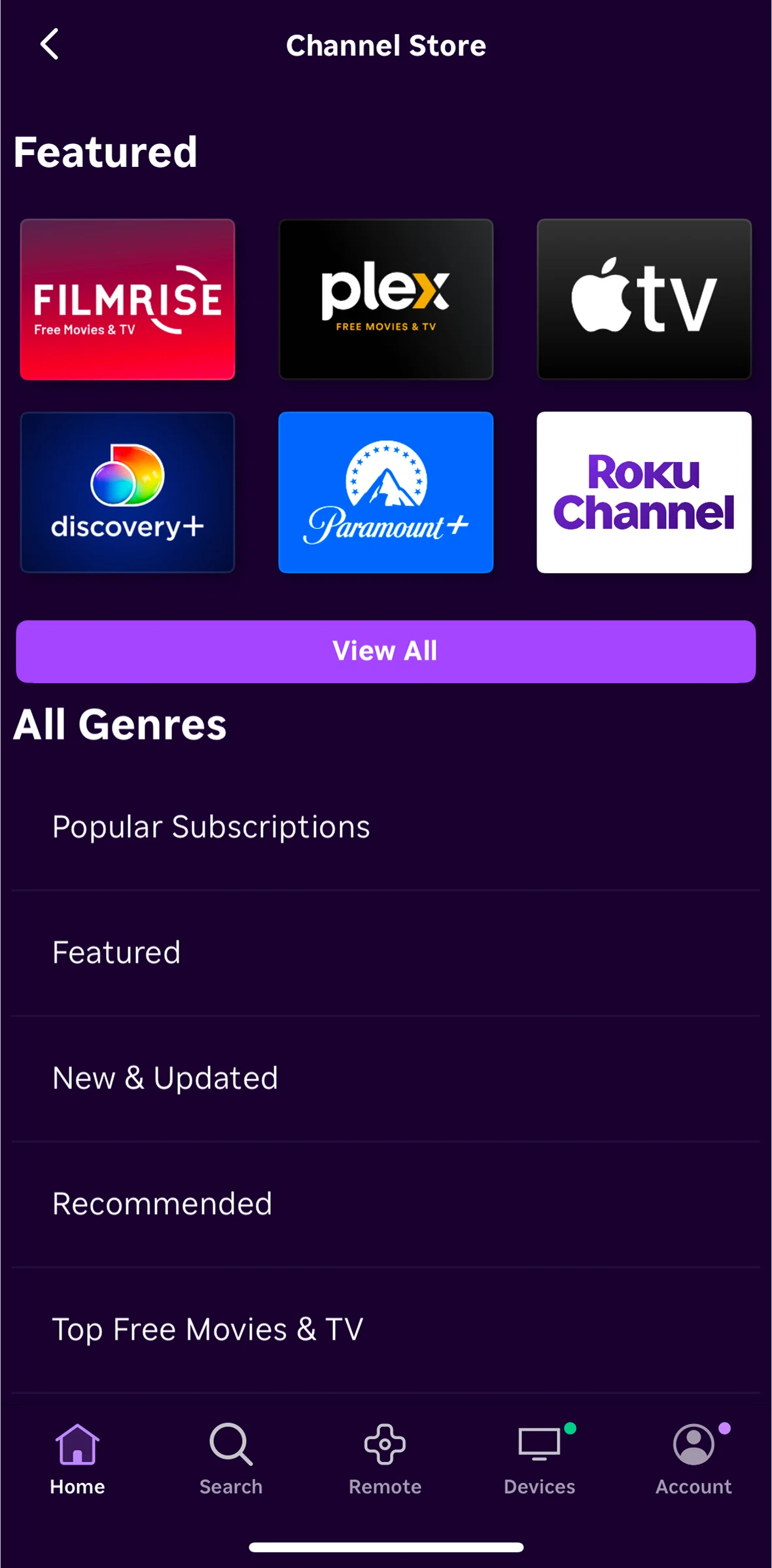 Roku Screen screen in the Launch a channel flow