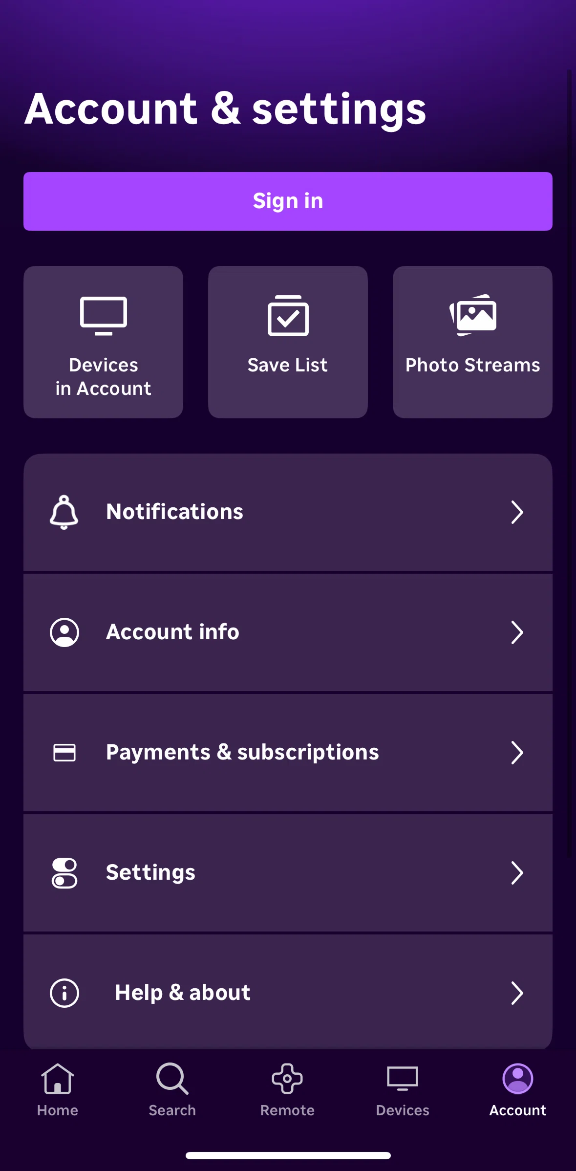 Roku Screen screen in the Logging in flow