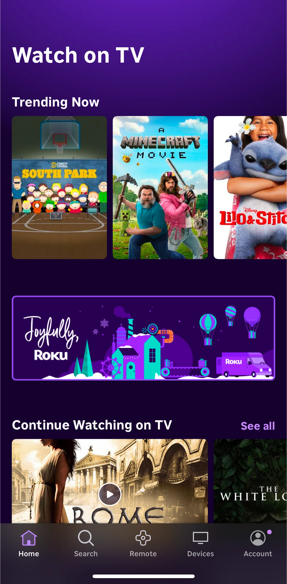 Roku Screen screen in the Remote flow