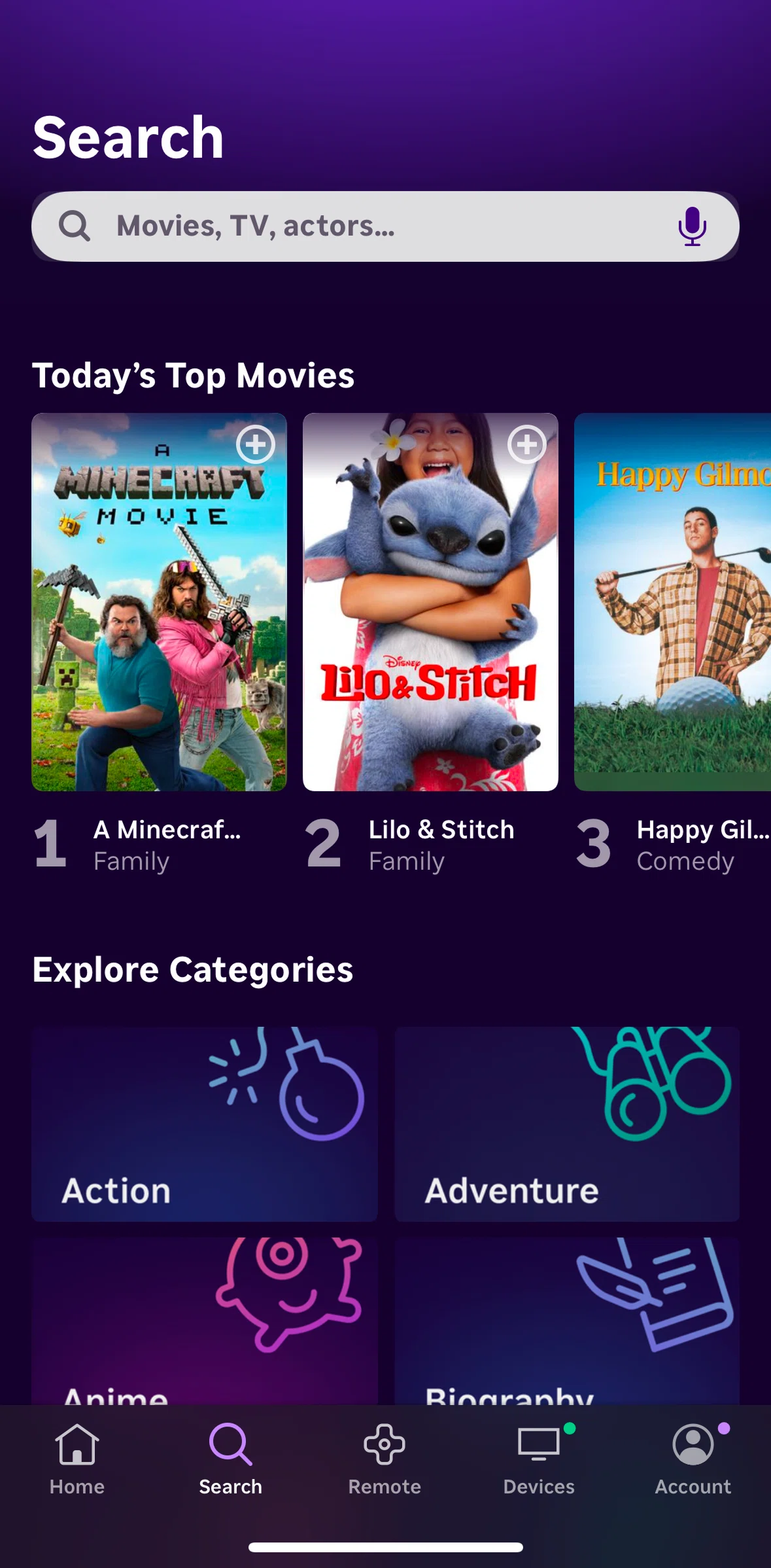 Roku Screen screen in the Searching with voice flow