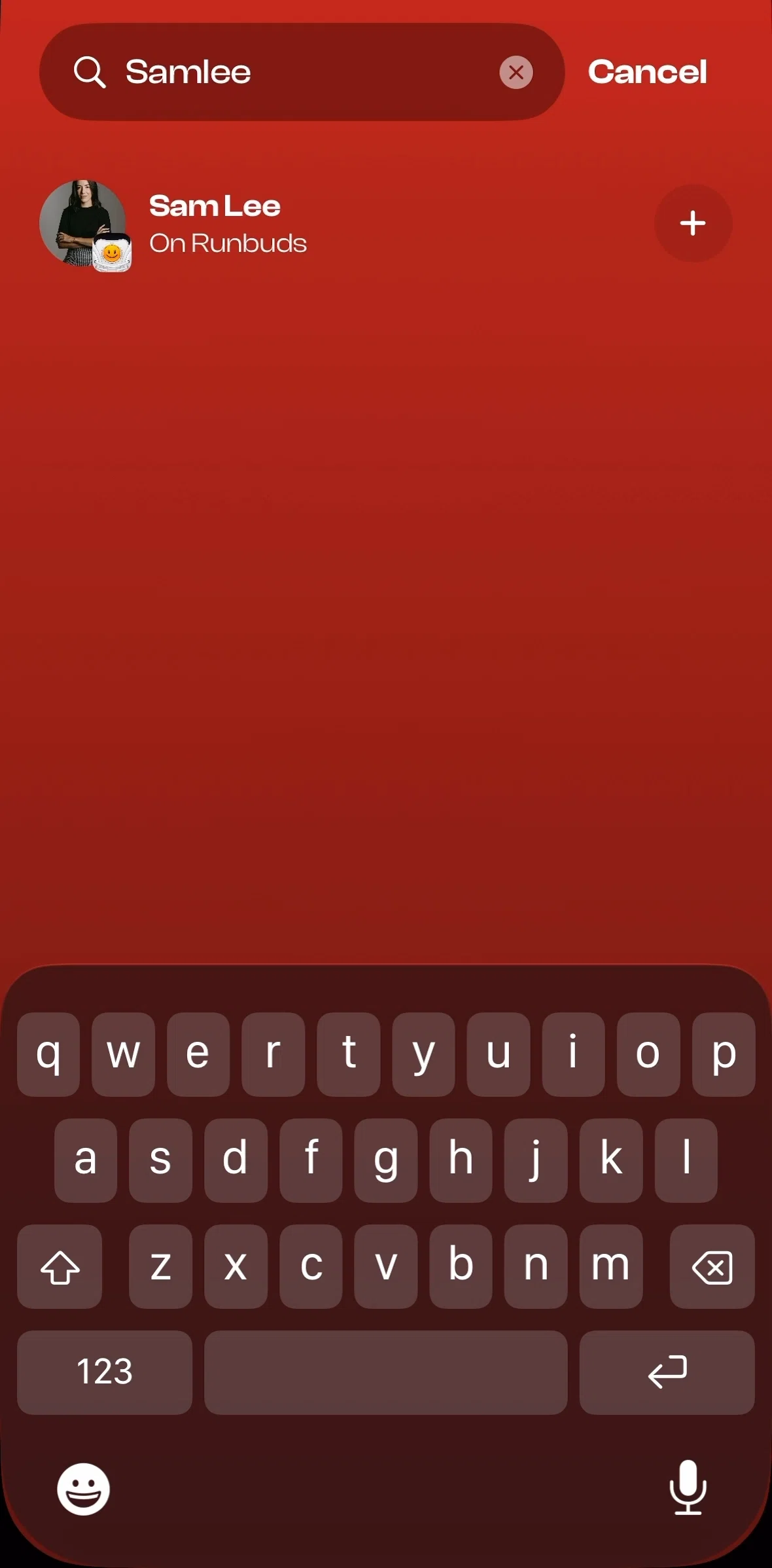 Runbuds Screen screen in the Adding a friend flow
