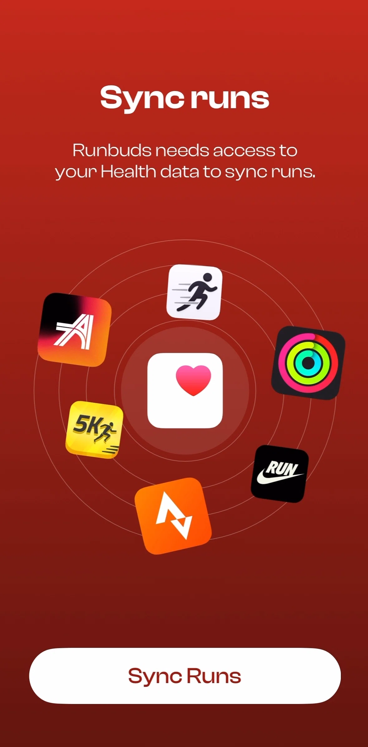 Runbuds Screen screen in the Setting up account flow