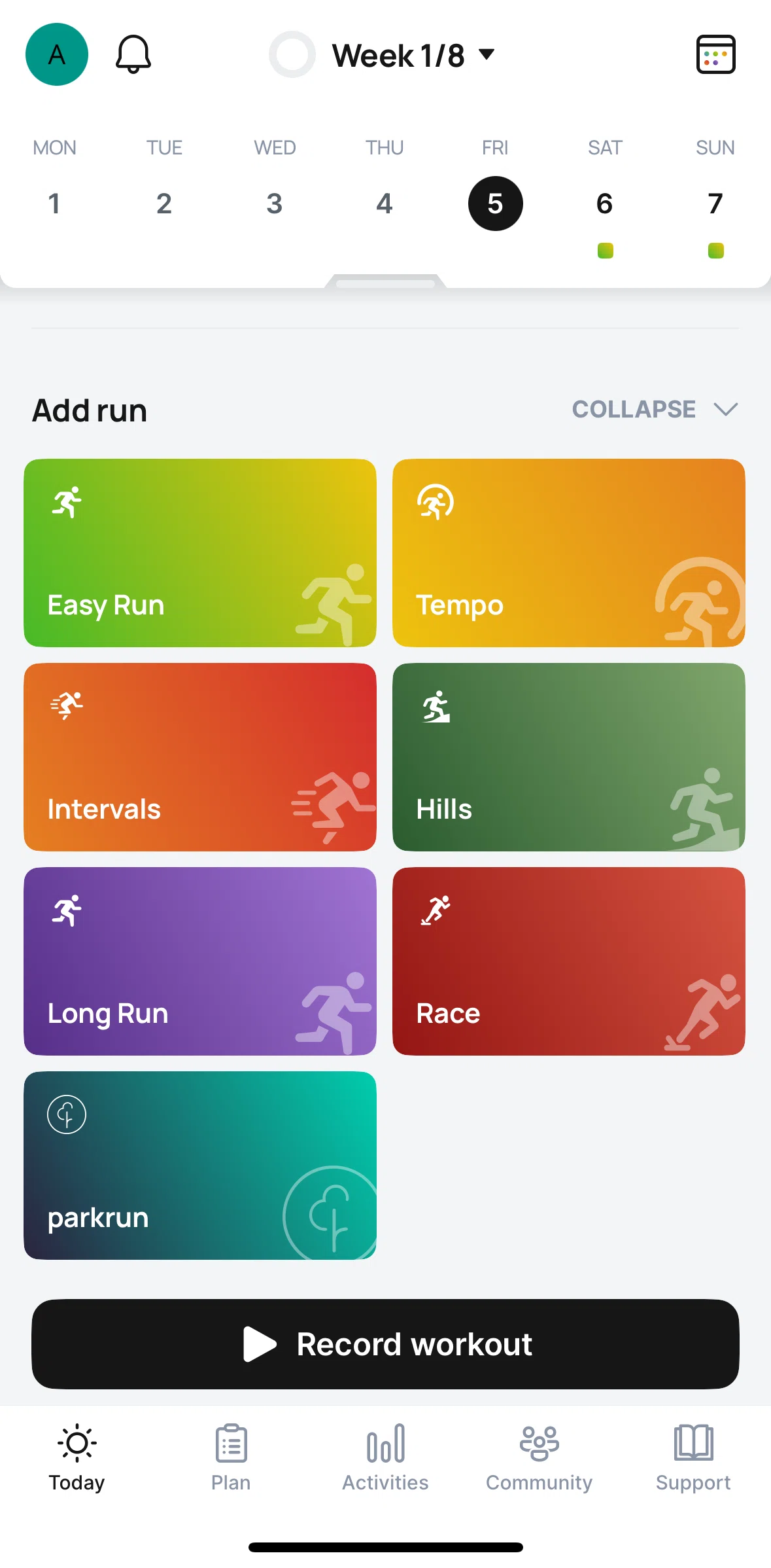 Runna Screen screen in the Adding a tempo run workout flow