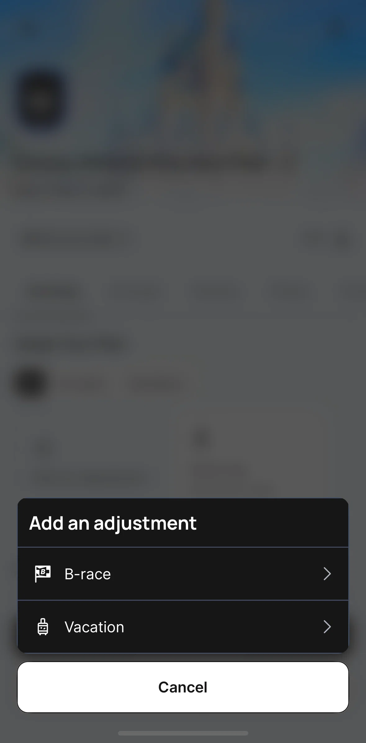 Runna Screen screen in the Adding a vacation flow