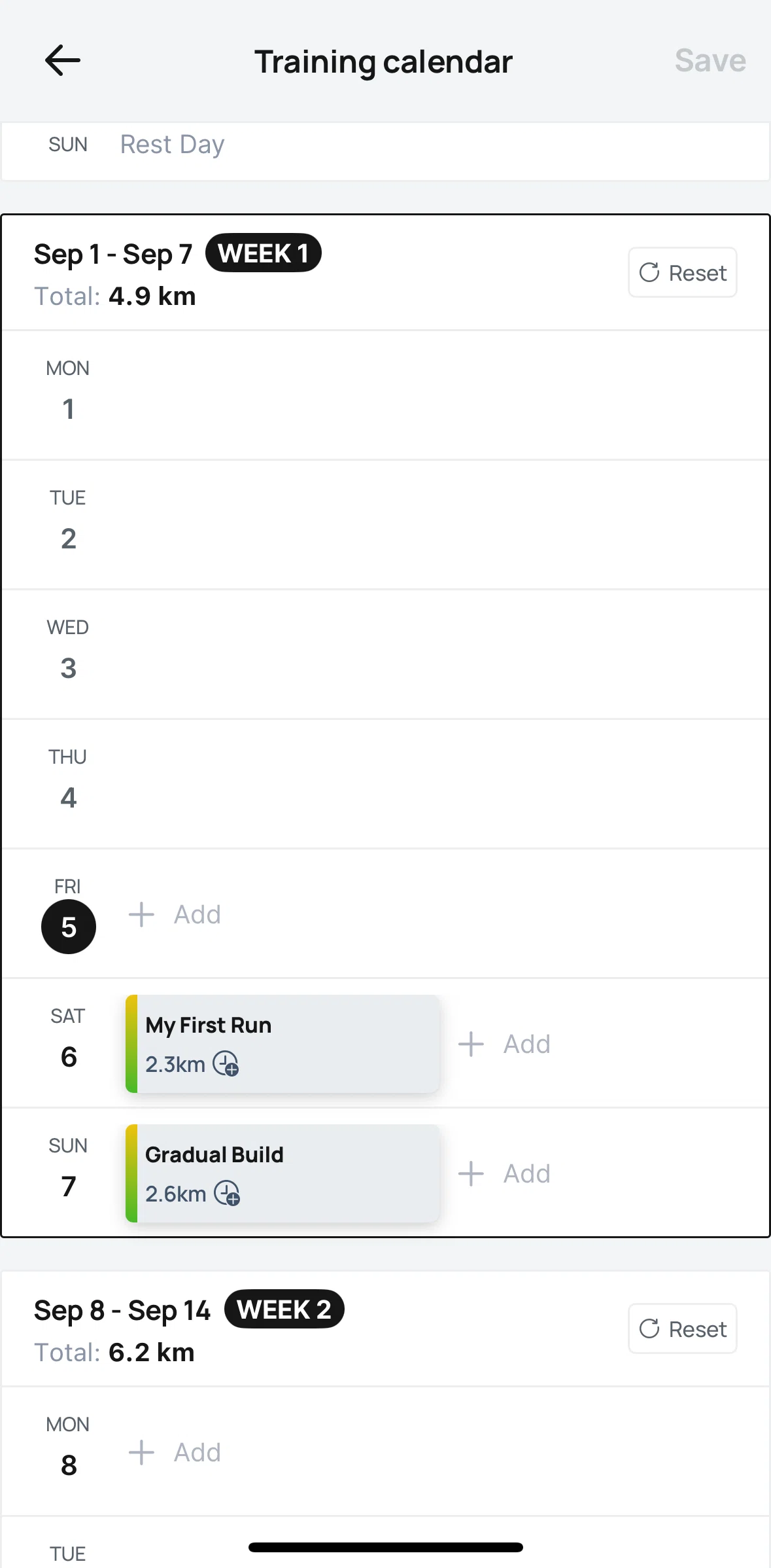 Runna Screen screen in the Adding an instant workout flow