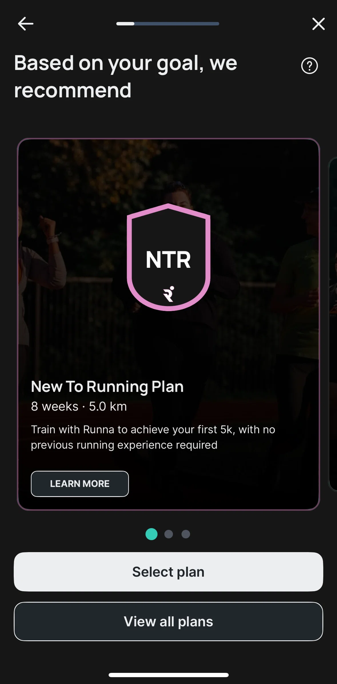 Runna Screen screen in the All plans flow