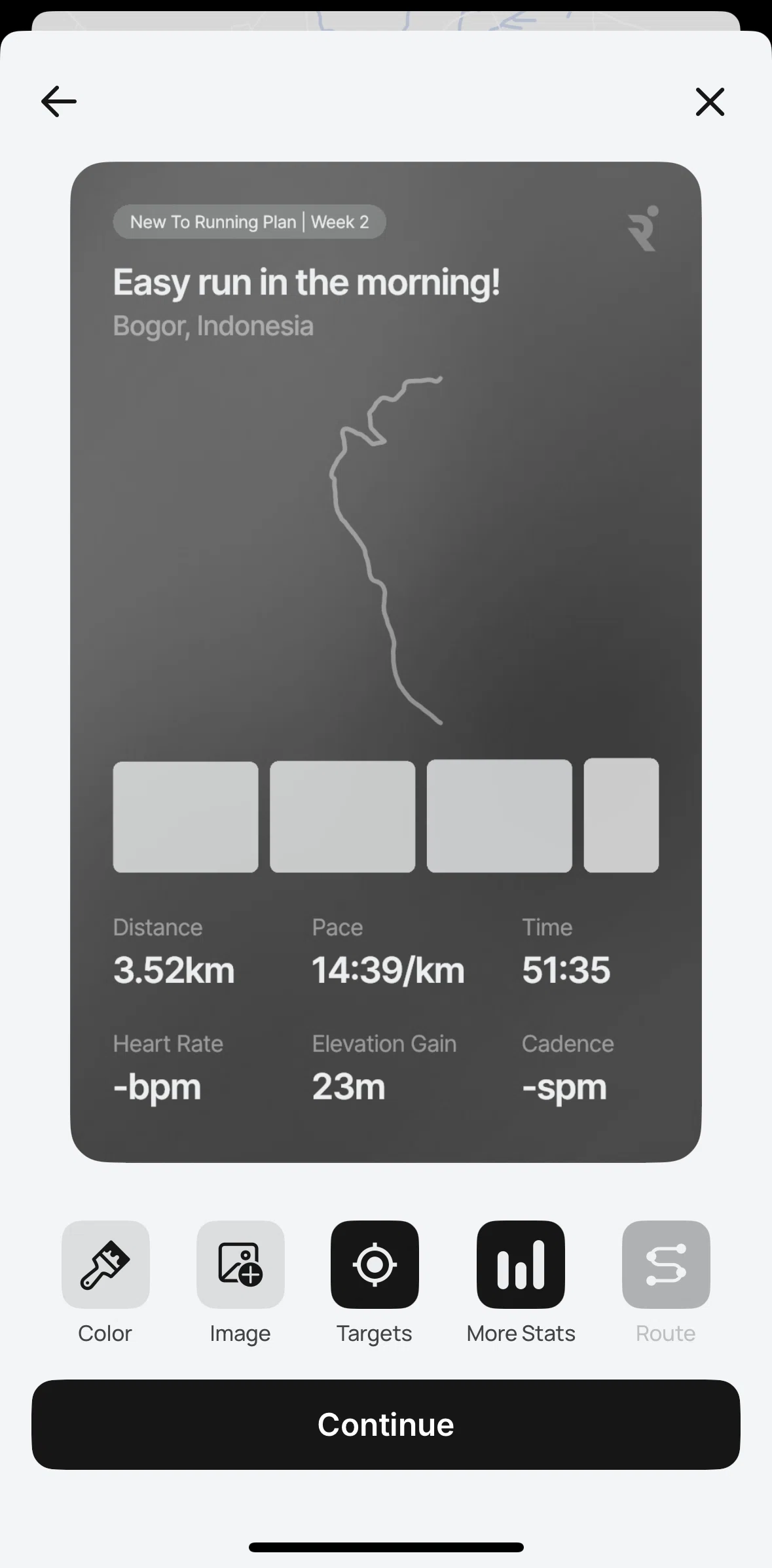 Runna Screen screen in the Changing a card color flow