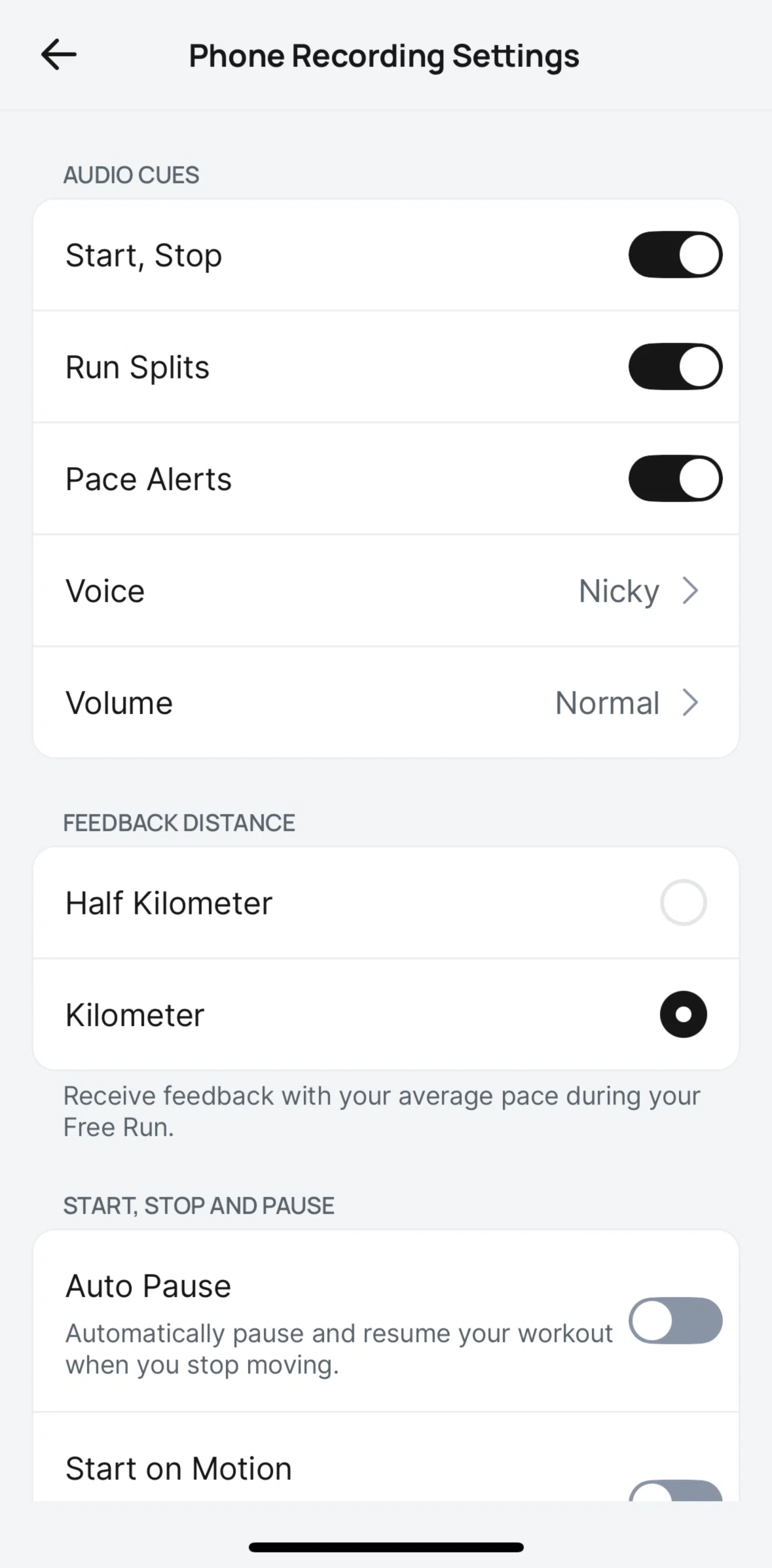 Runna Screen screen in the Changing voice settings flow