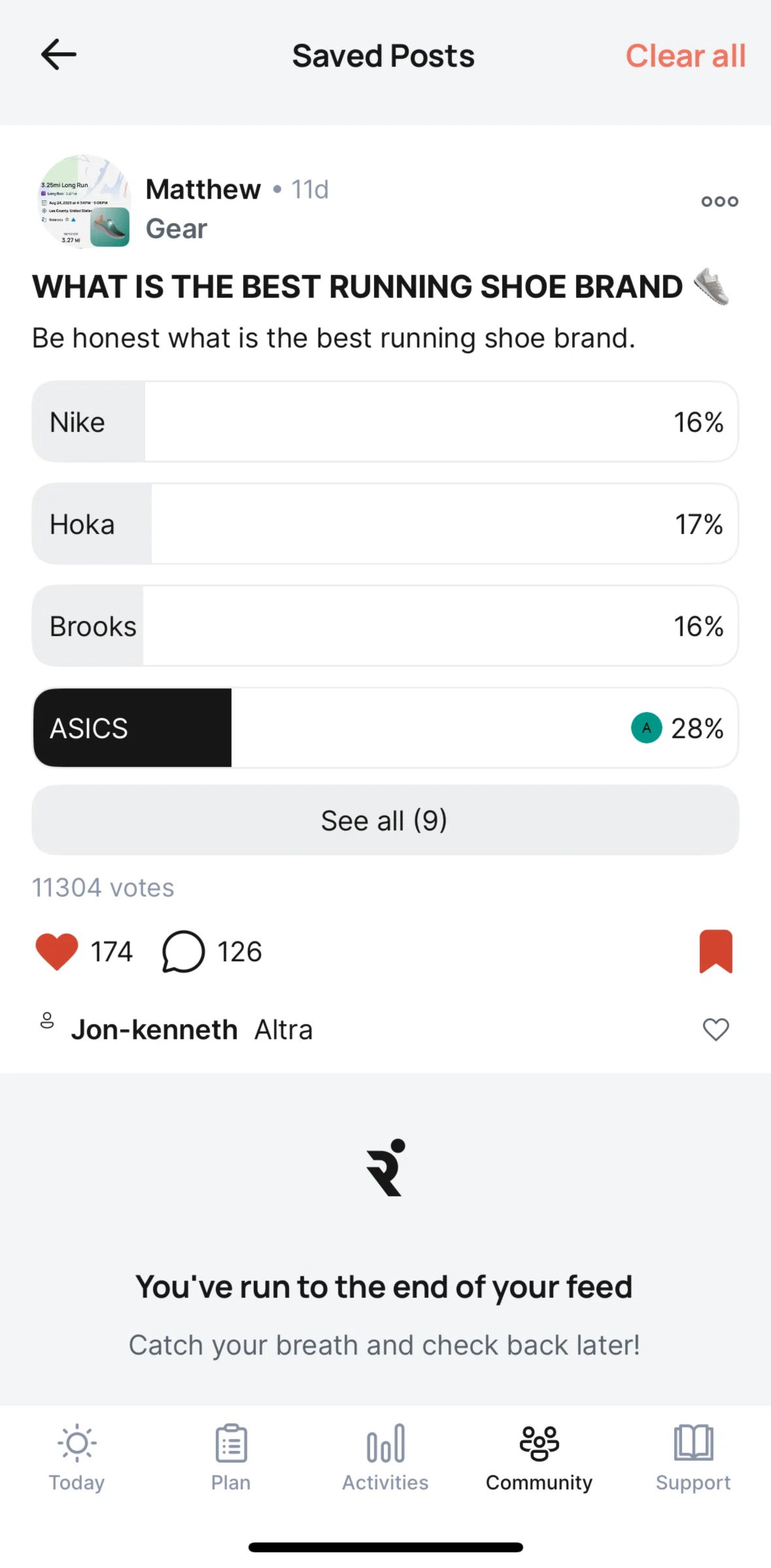 Runna Screen screen in the Clearing saved posts flow
