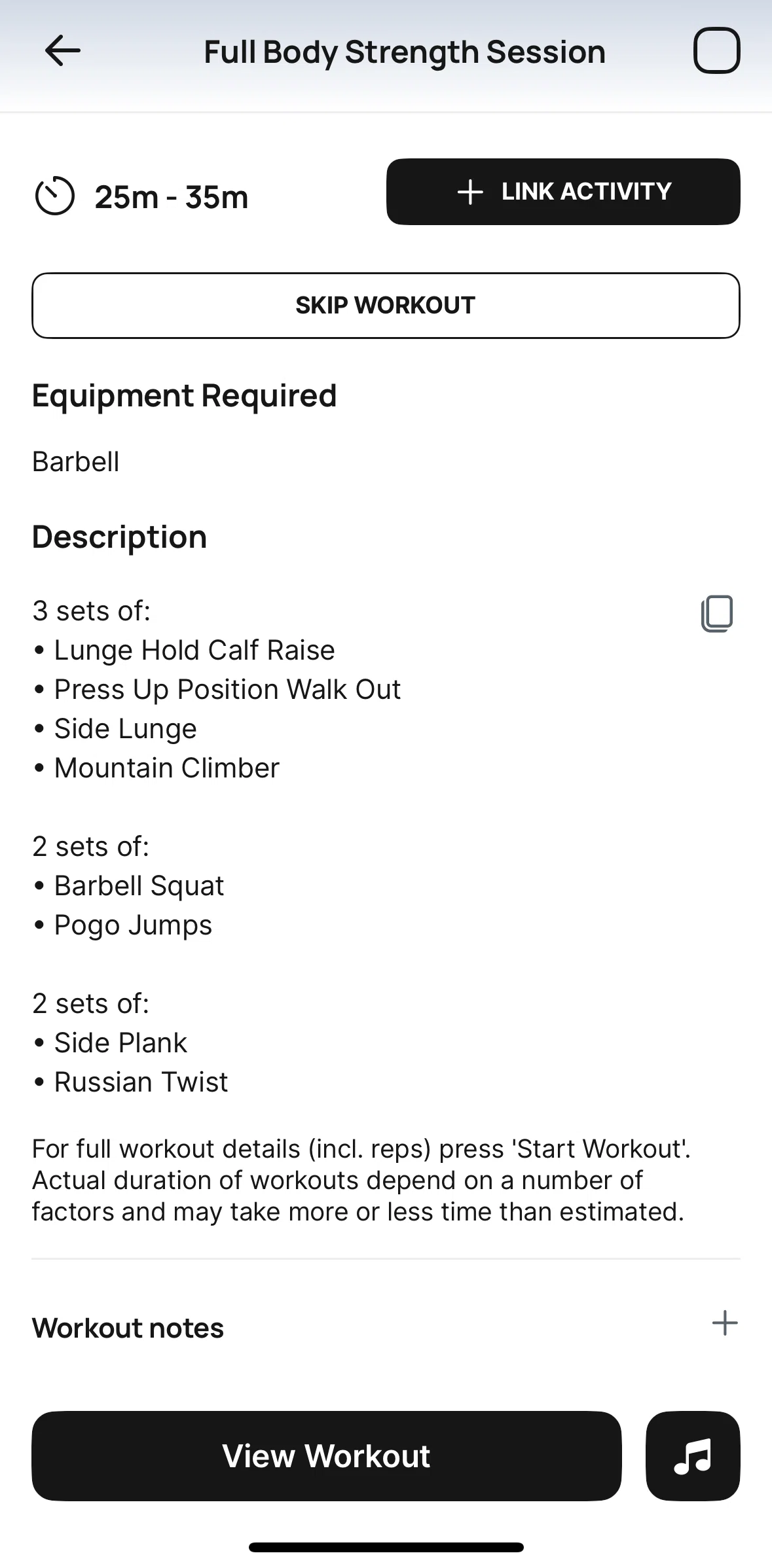 Runna Screen screen in the Completing a strength workout flow