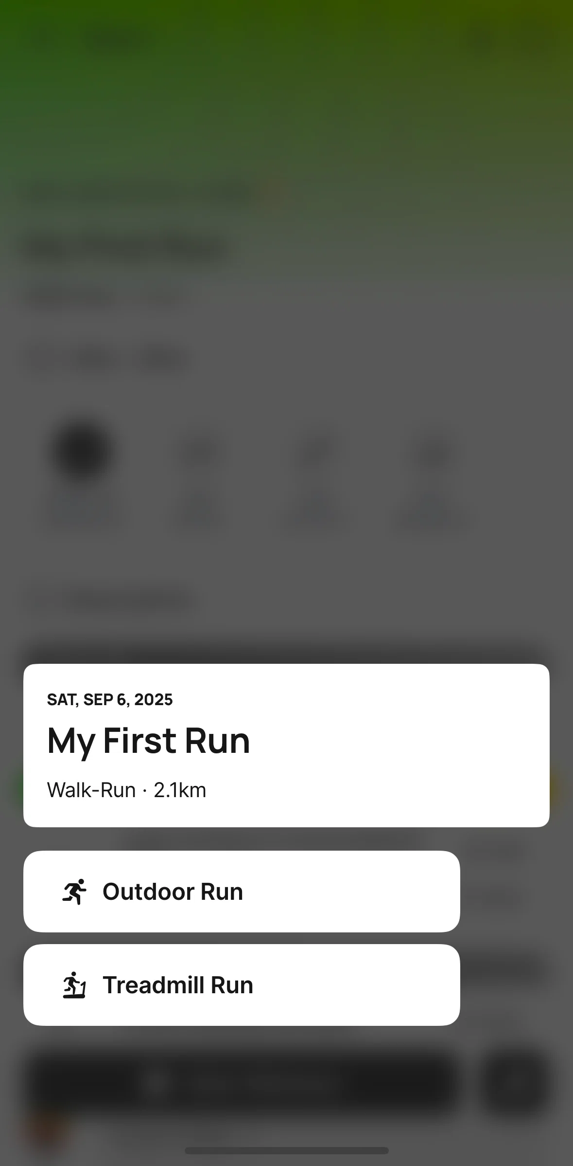 Runna Screen screen in the Completing a treadmill run (workout detail) flow