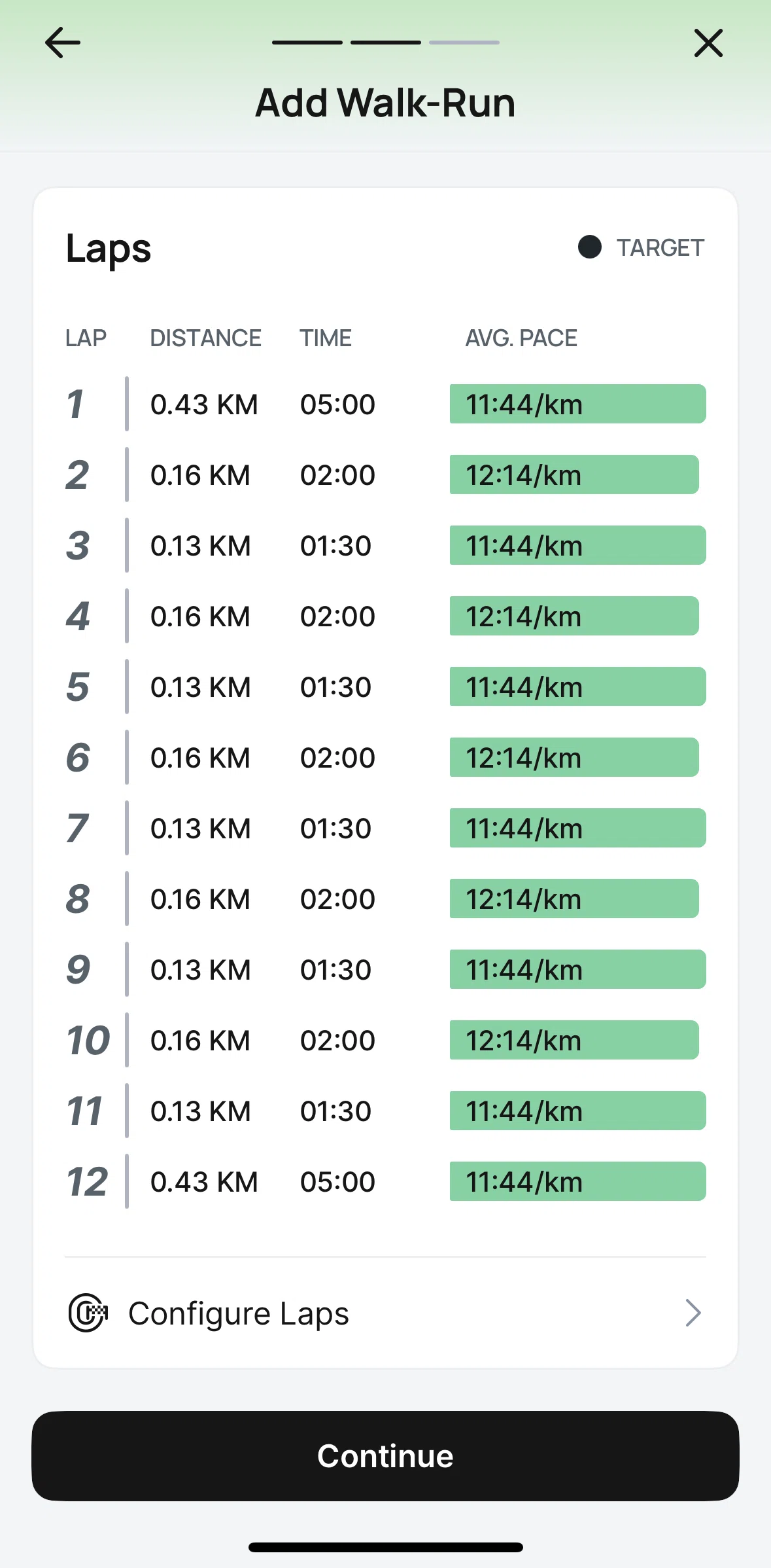 Runna Screen screen in the Configuring laps flow