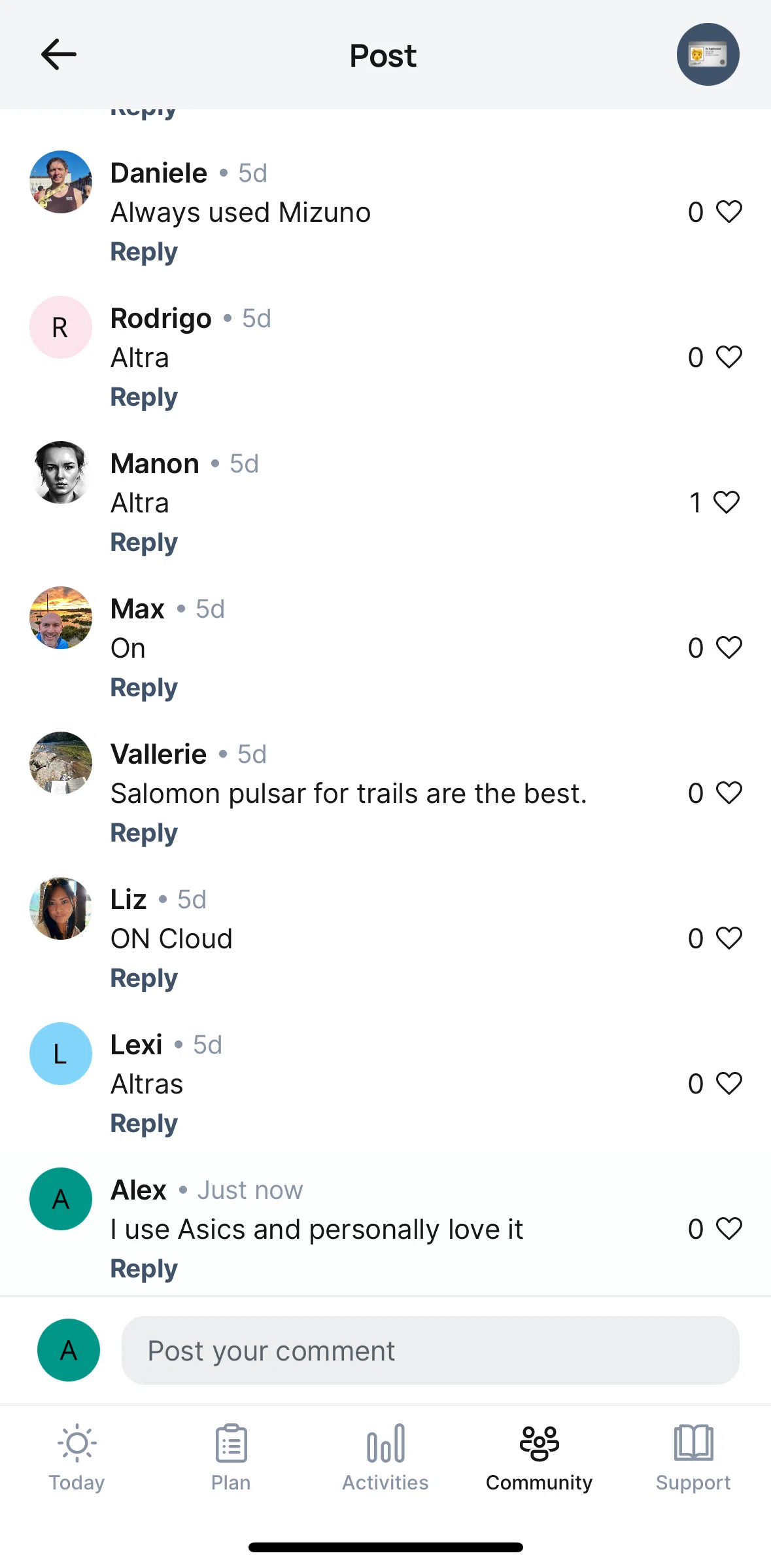 Runna Screen screen in the Deleting a comment flow