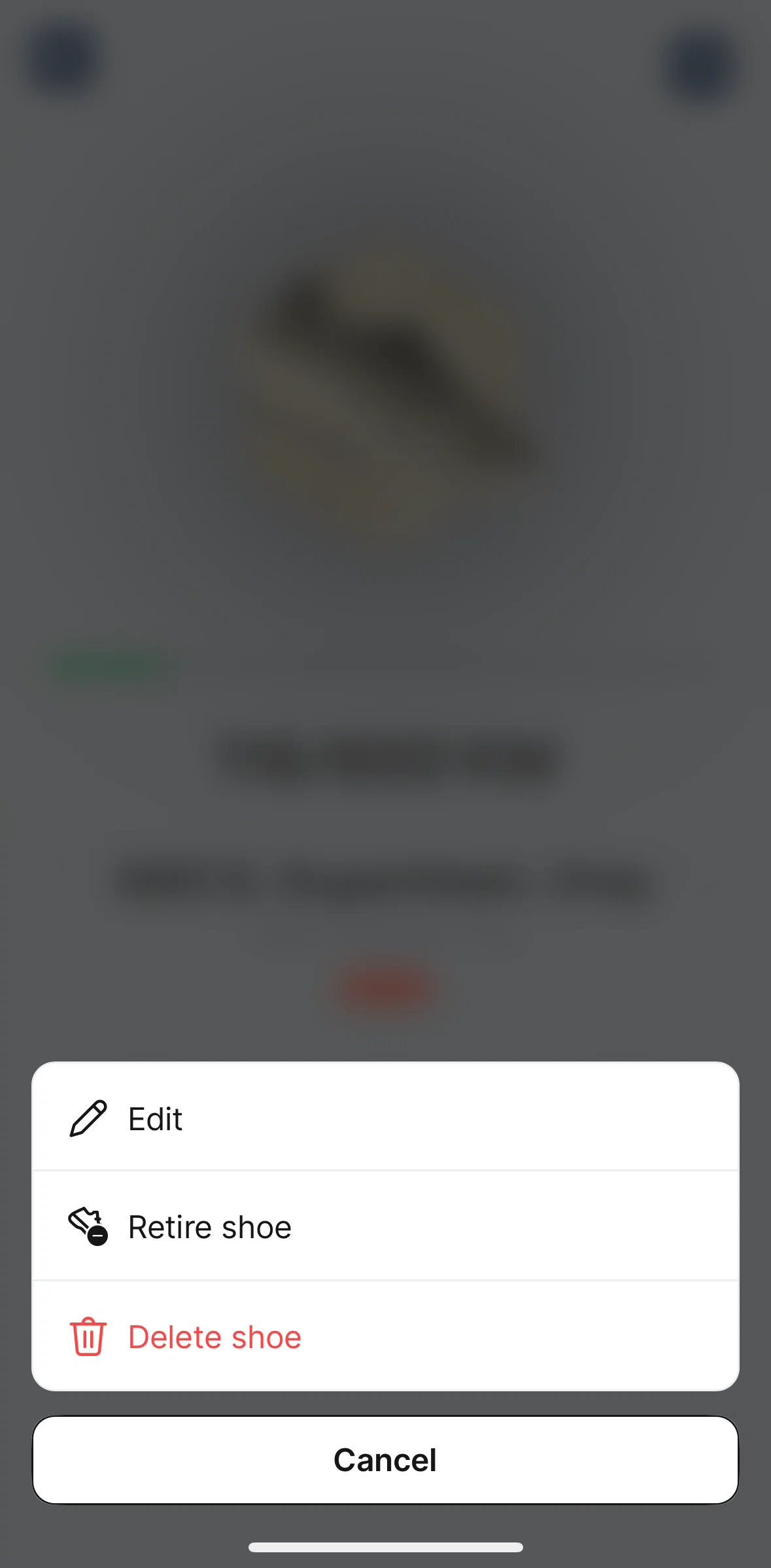 Runna Screen screen in the Deleting a shoe flow