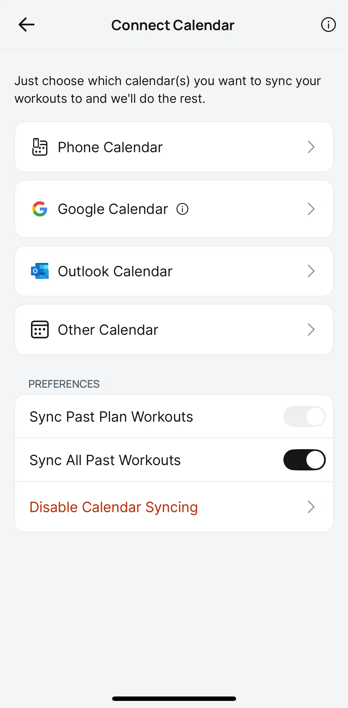 Runna Screen screen in the Disabling calendar syncing flow