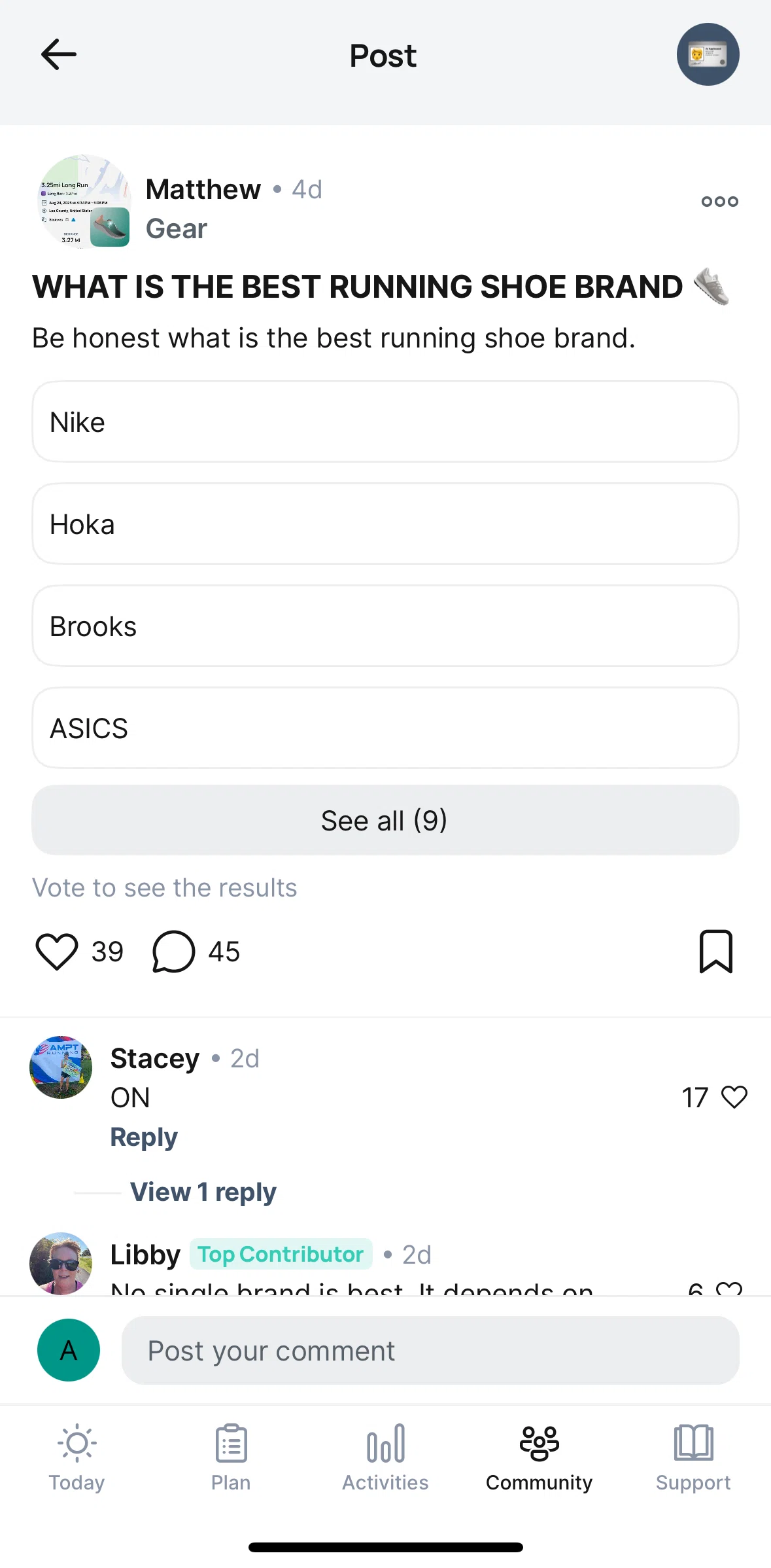 Runna Screen screen in the Liking a post flow