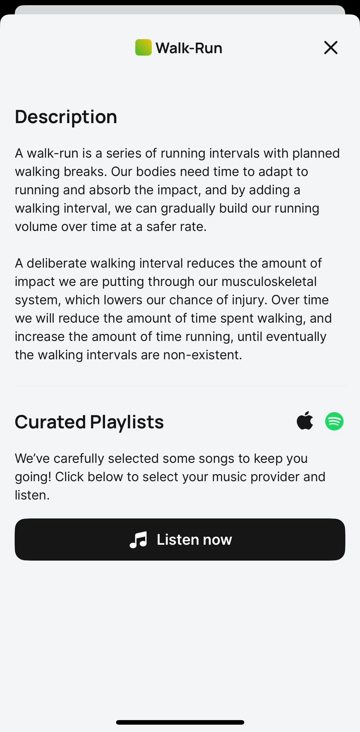 Runna Screen screen in the Music source flow