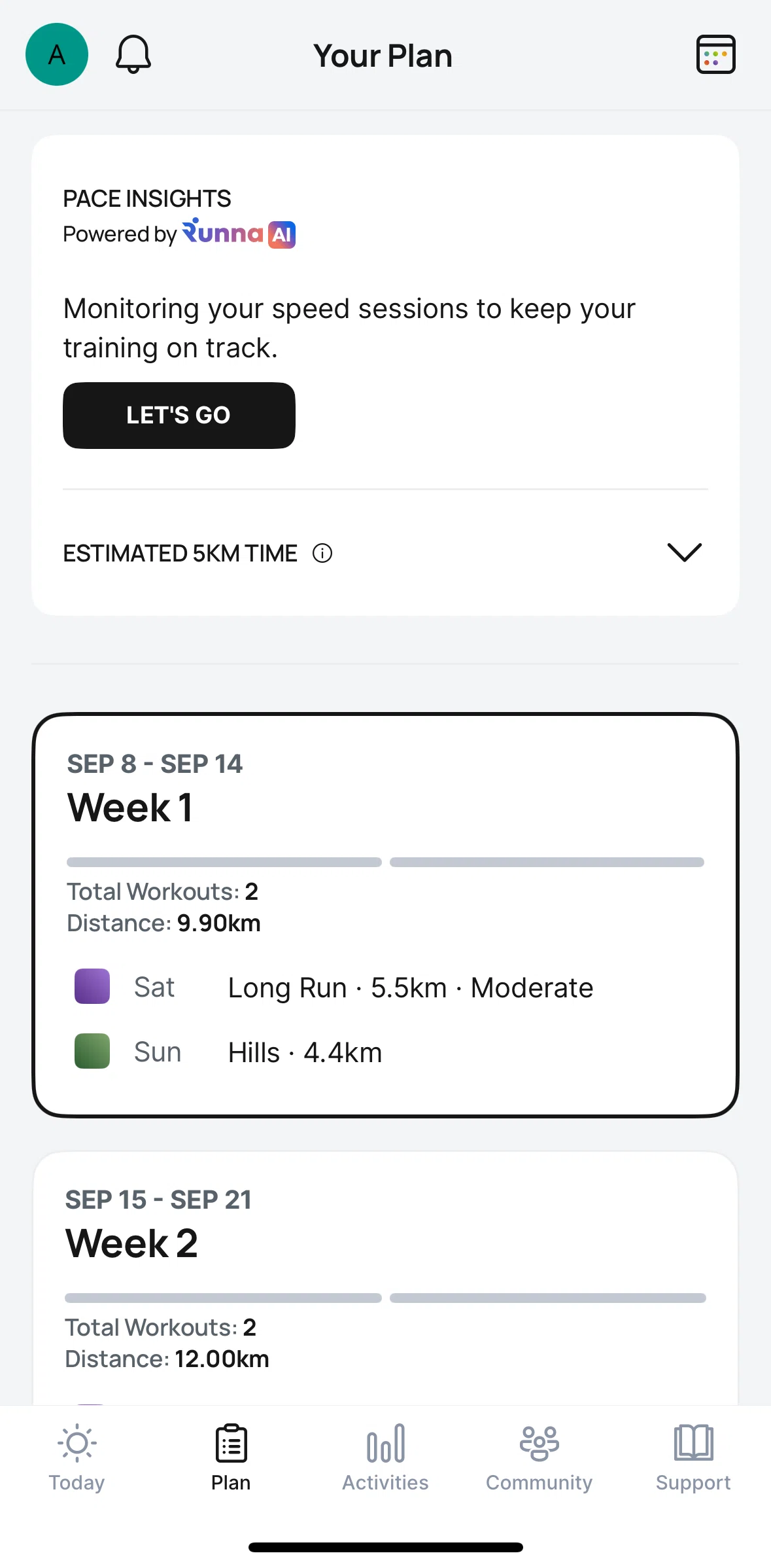 Runna Screen screen in the Pace insights flow
