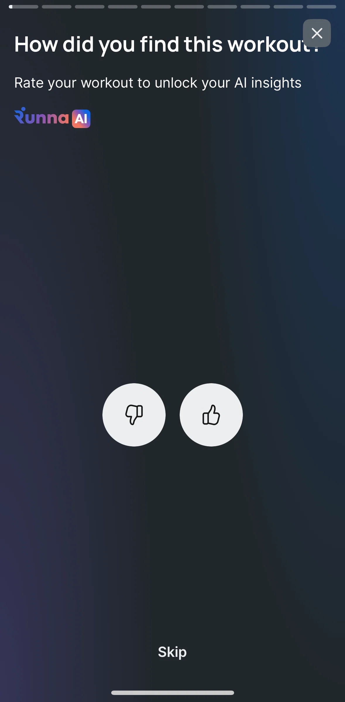 Runna Screen screen in the Rating a workout (workout highlight) flow