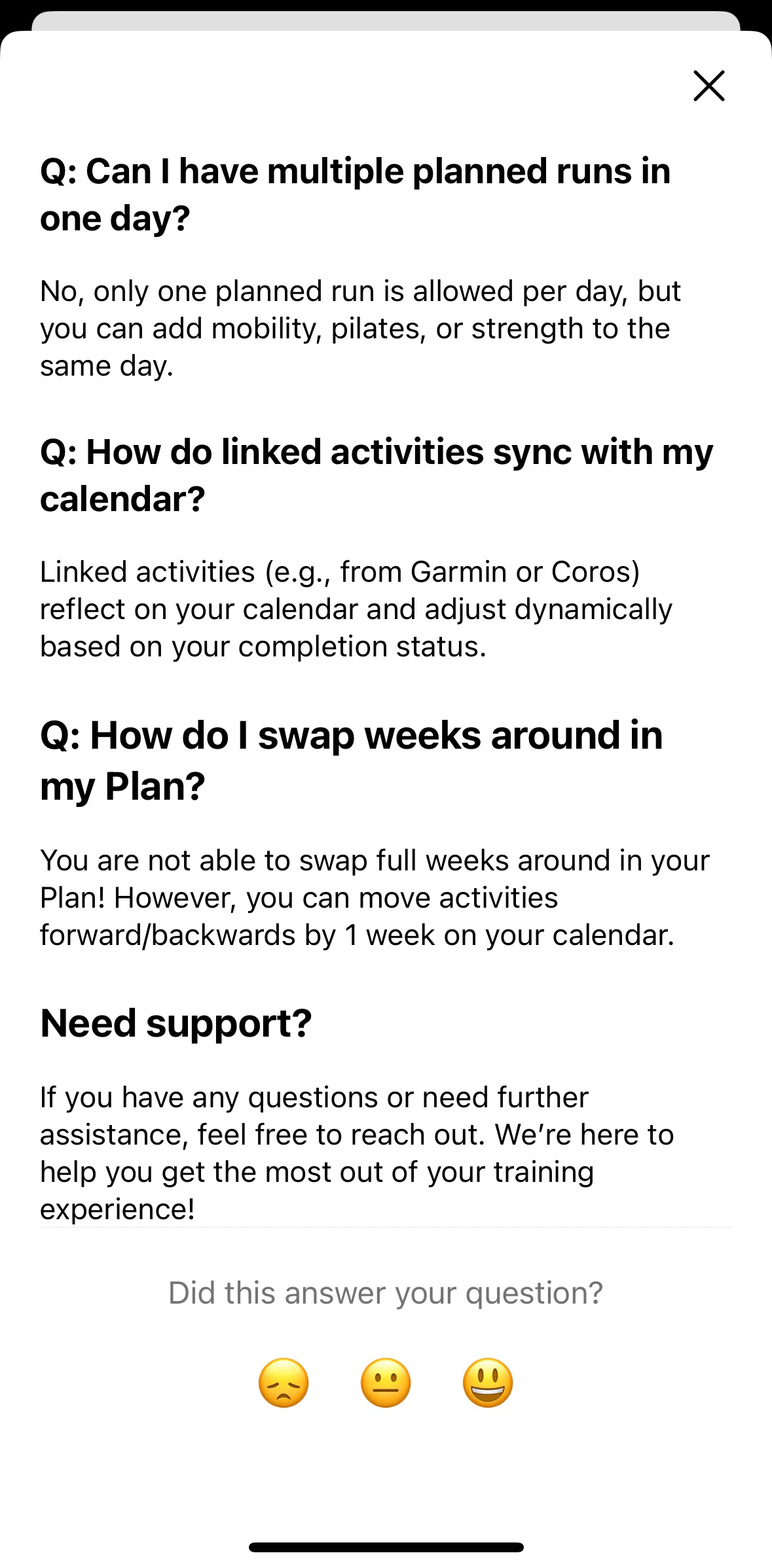 Runna Screen screen in the Rating an article flow