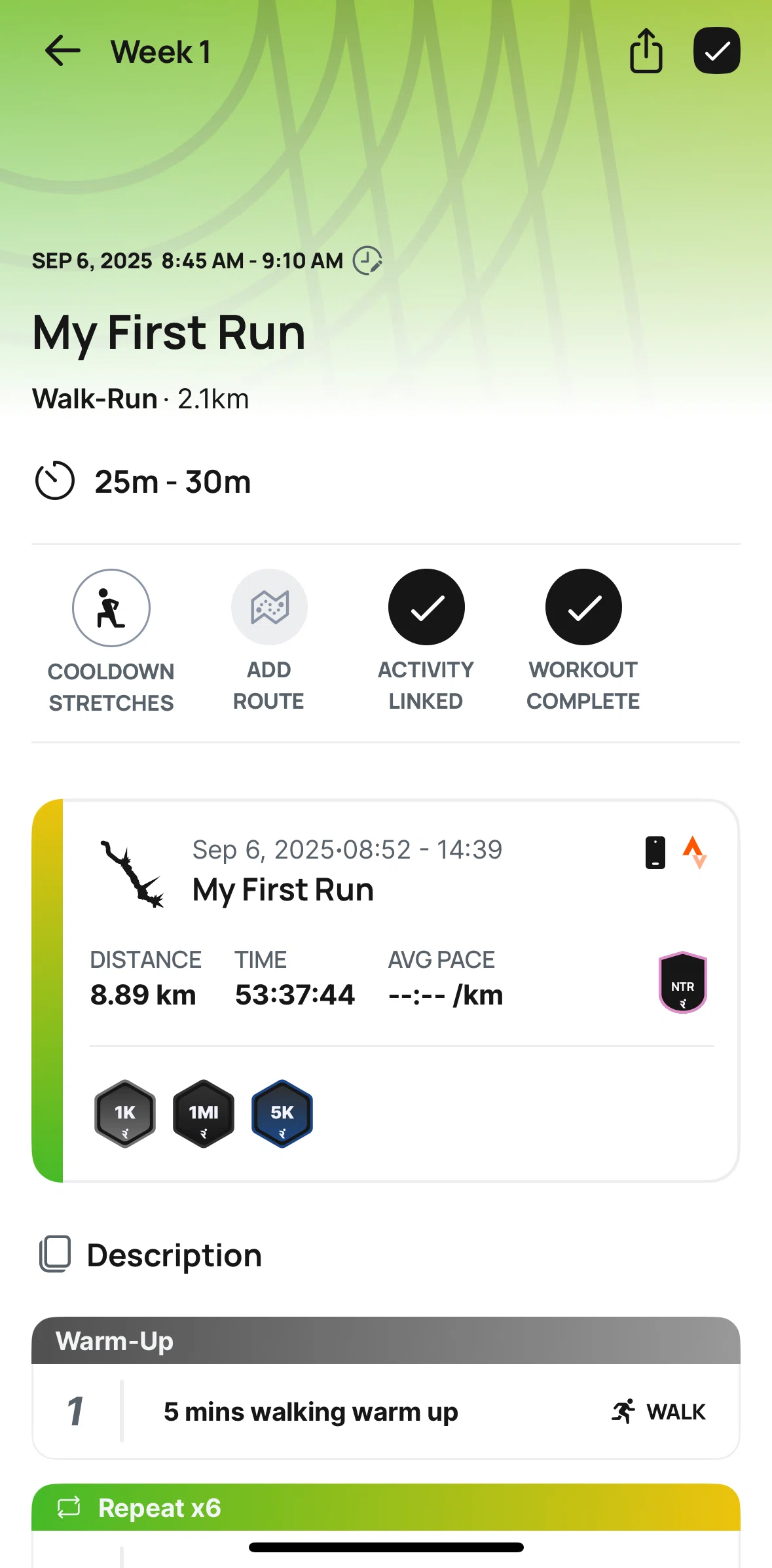 Runna Screen screen in the Run detail flow