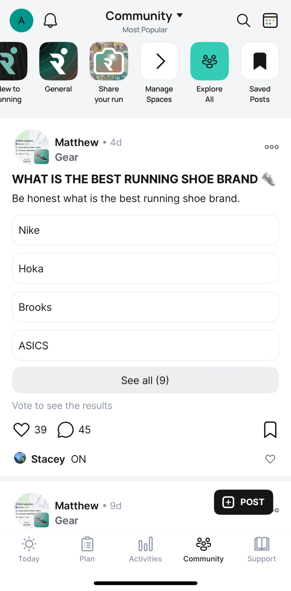 Runna Screen screen in the Saved posts flow