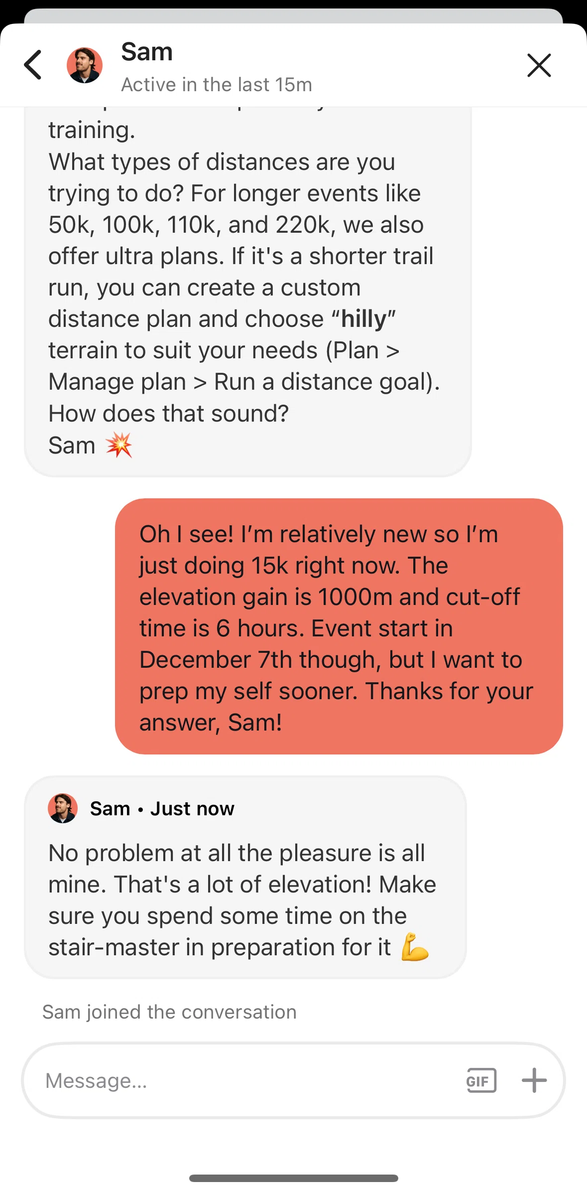 Runna Screen screen in the Sending a gif flow