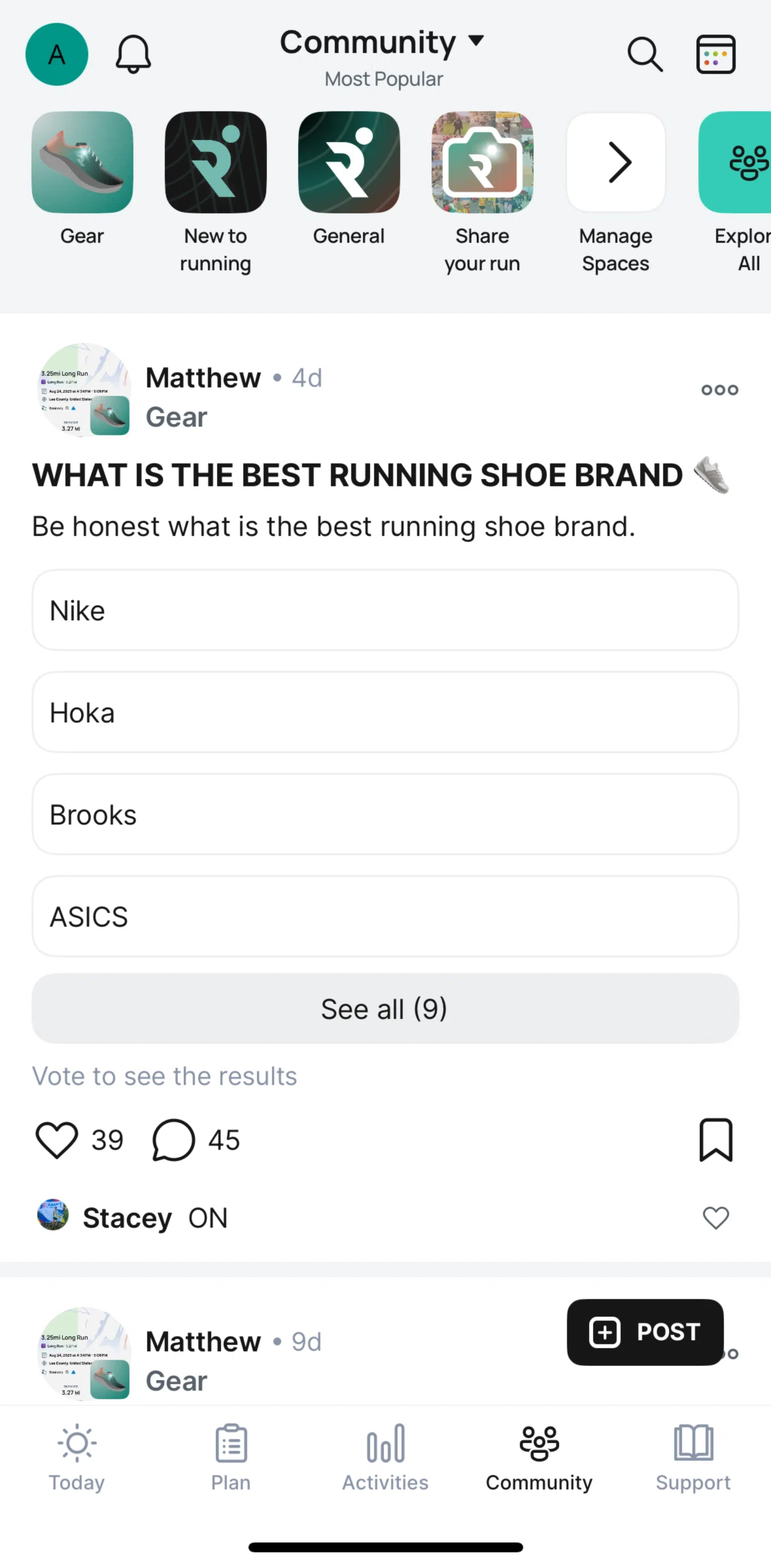 Runna Screen screen in the Sorting posts flow