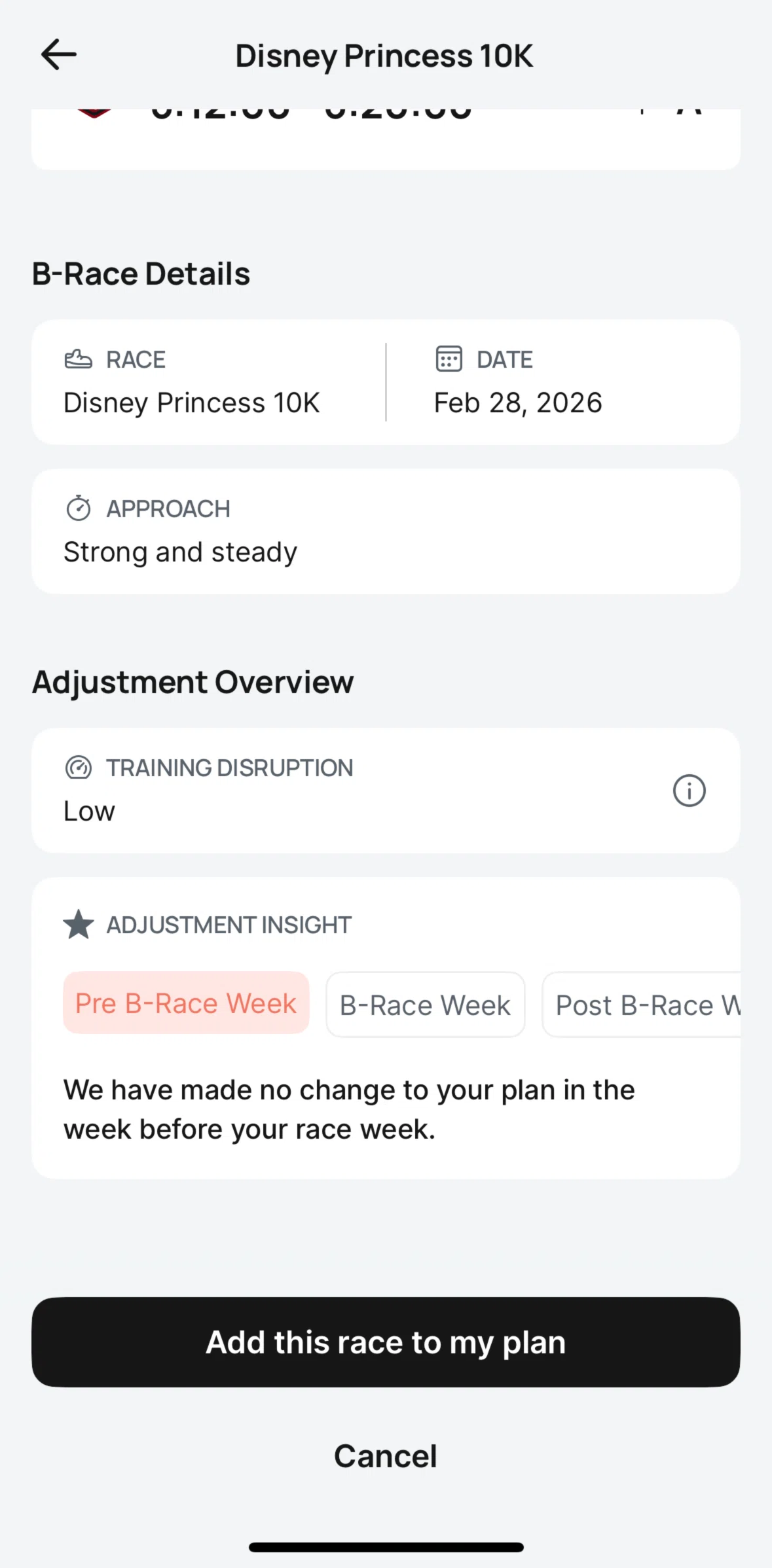 Runna Screen screen in the Training disruption flow