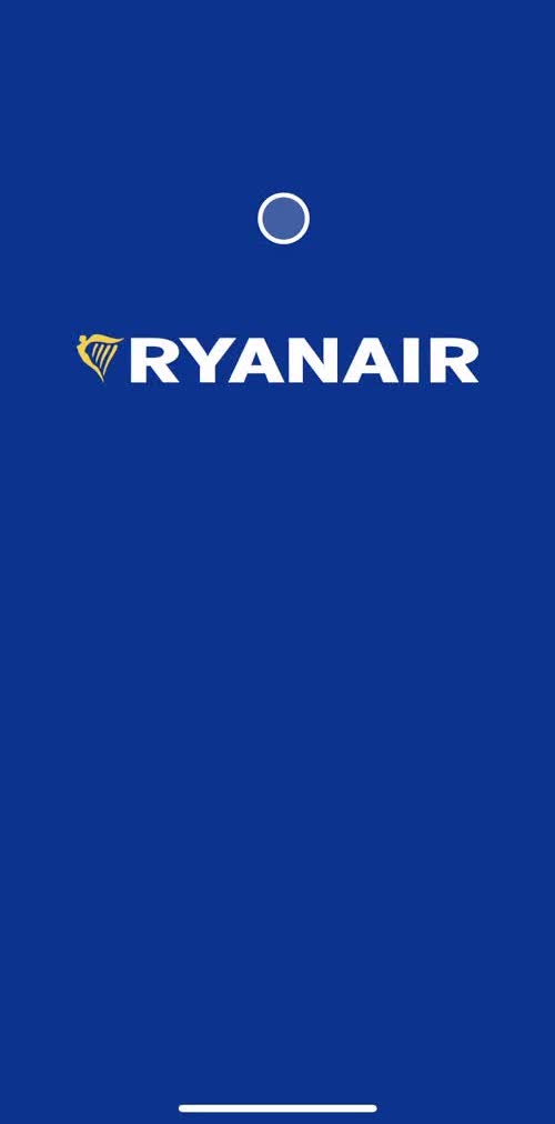 Ryanair Splash screen screen in the Onboarding flow