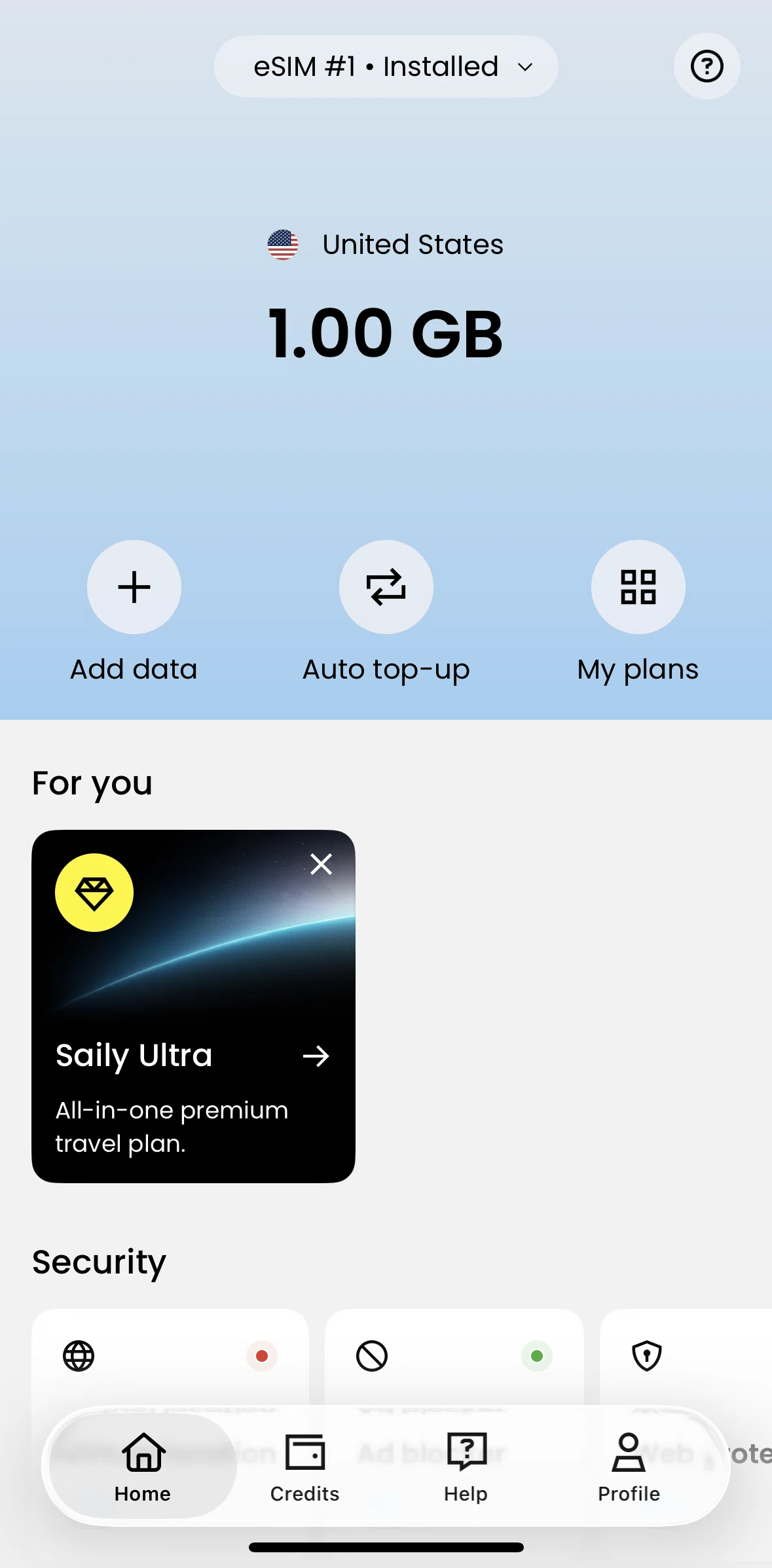 Saily Screen screen in the Profile flow