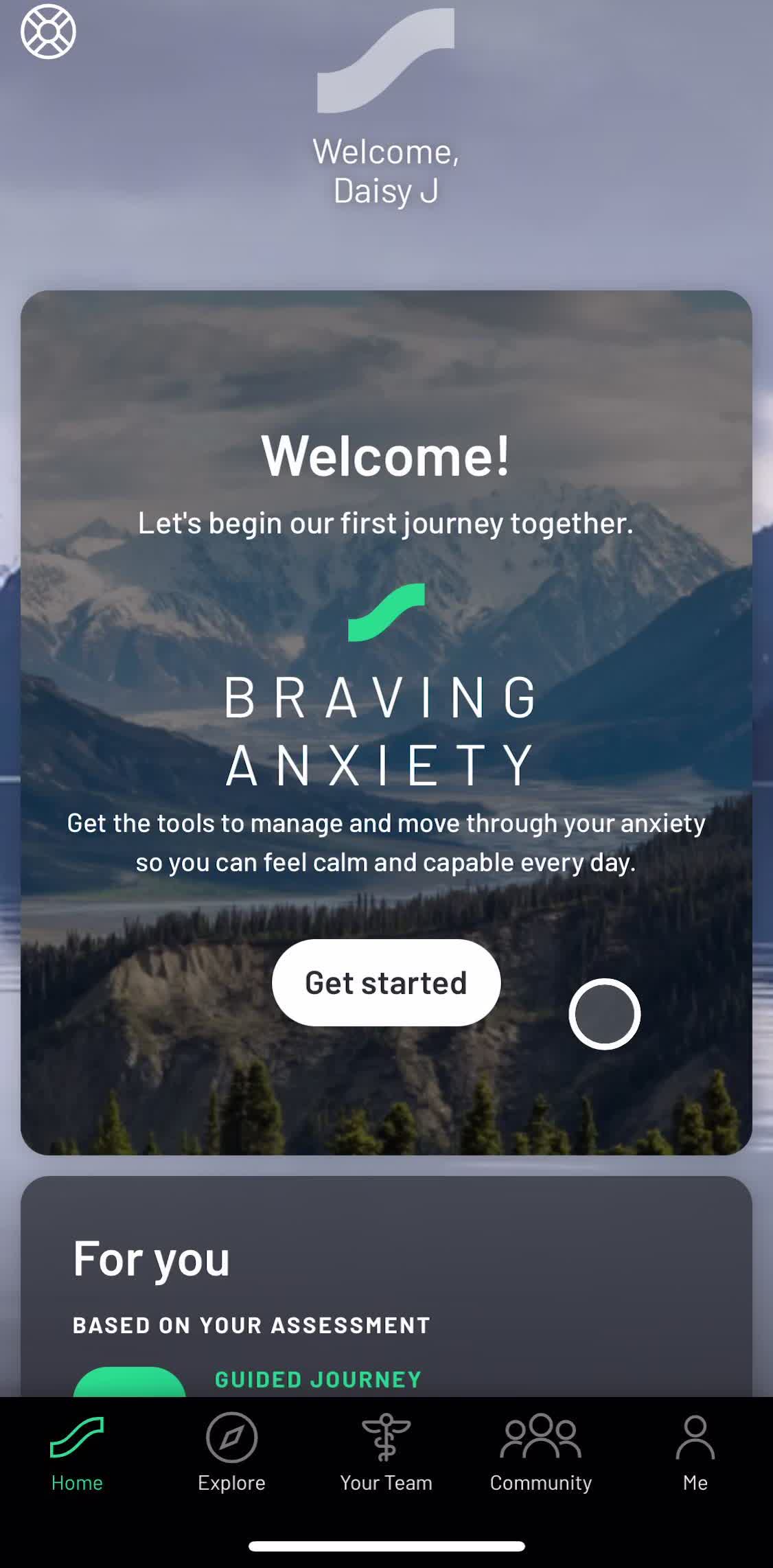 Sanvello Home screen in the Creating A Post flow
