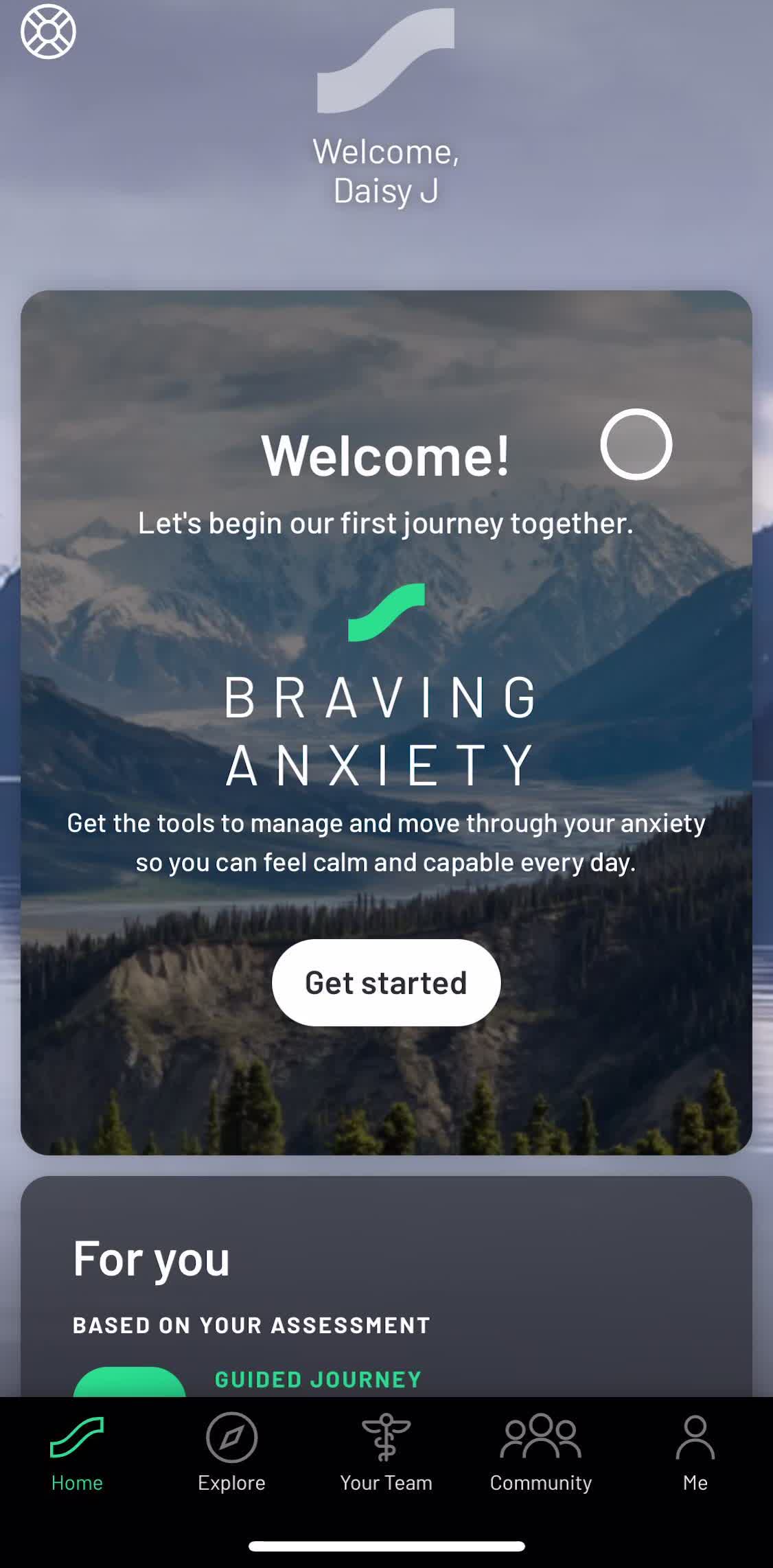 Sanvello Home screen in the Reminders flow