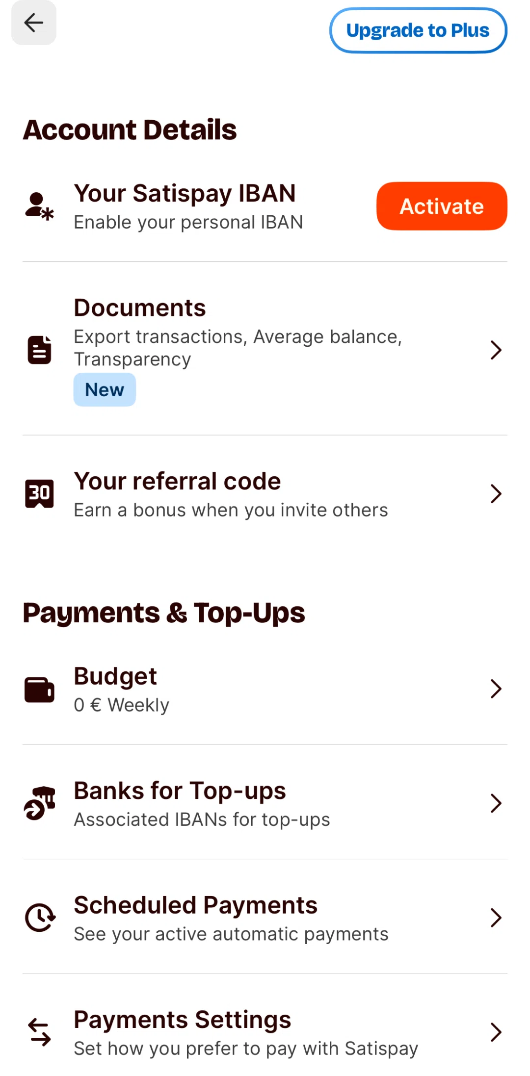 Satispay Screen screen in the Activate IBAN flow