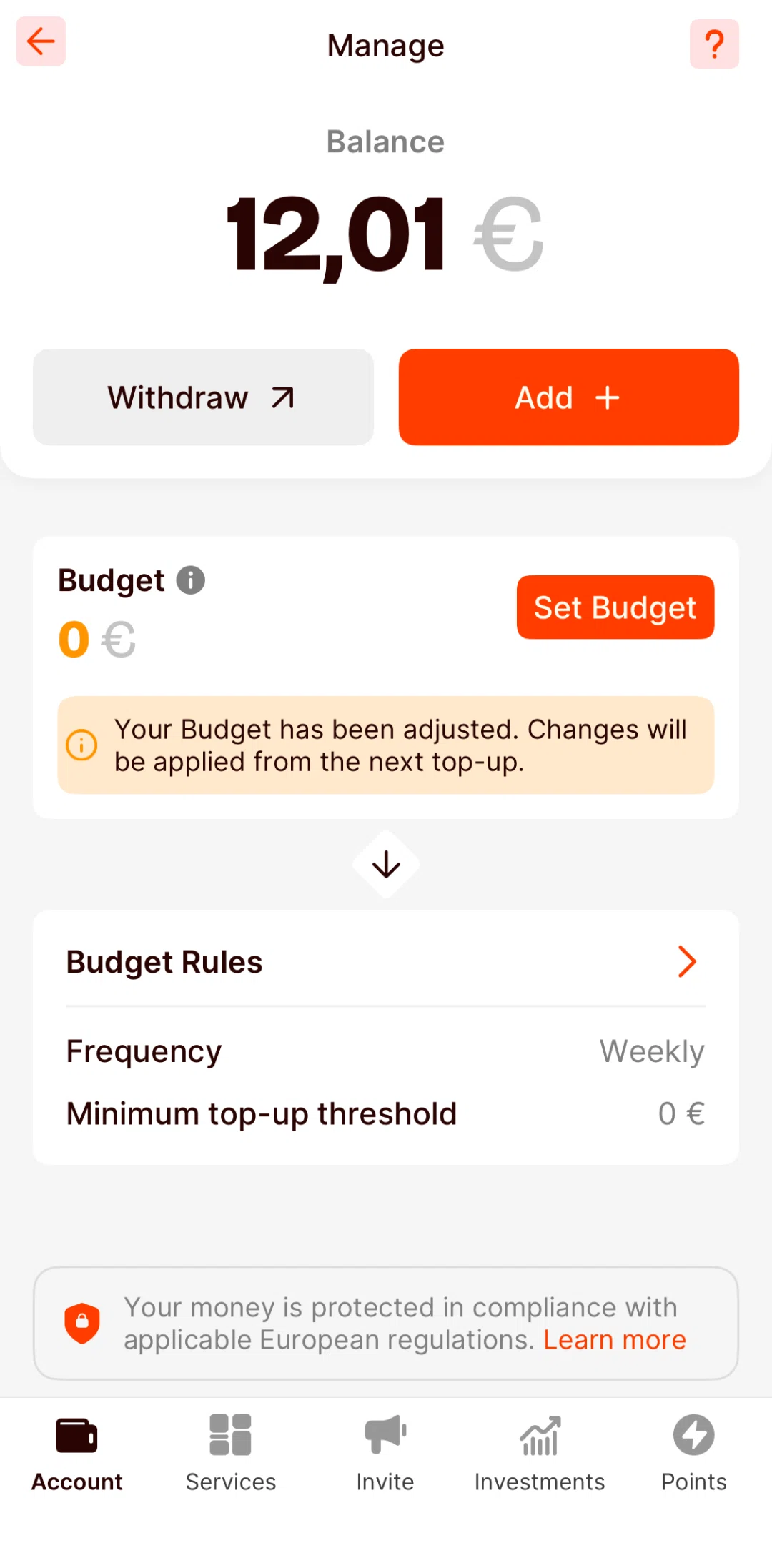 Satispay Screen screen in the Add money flow
