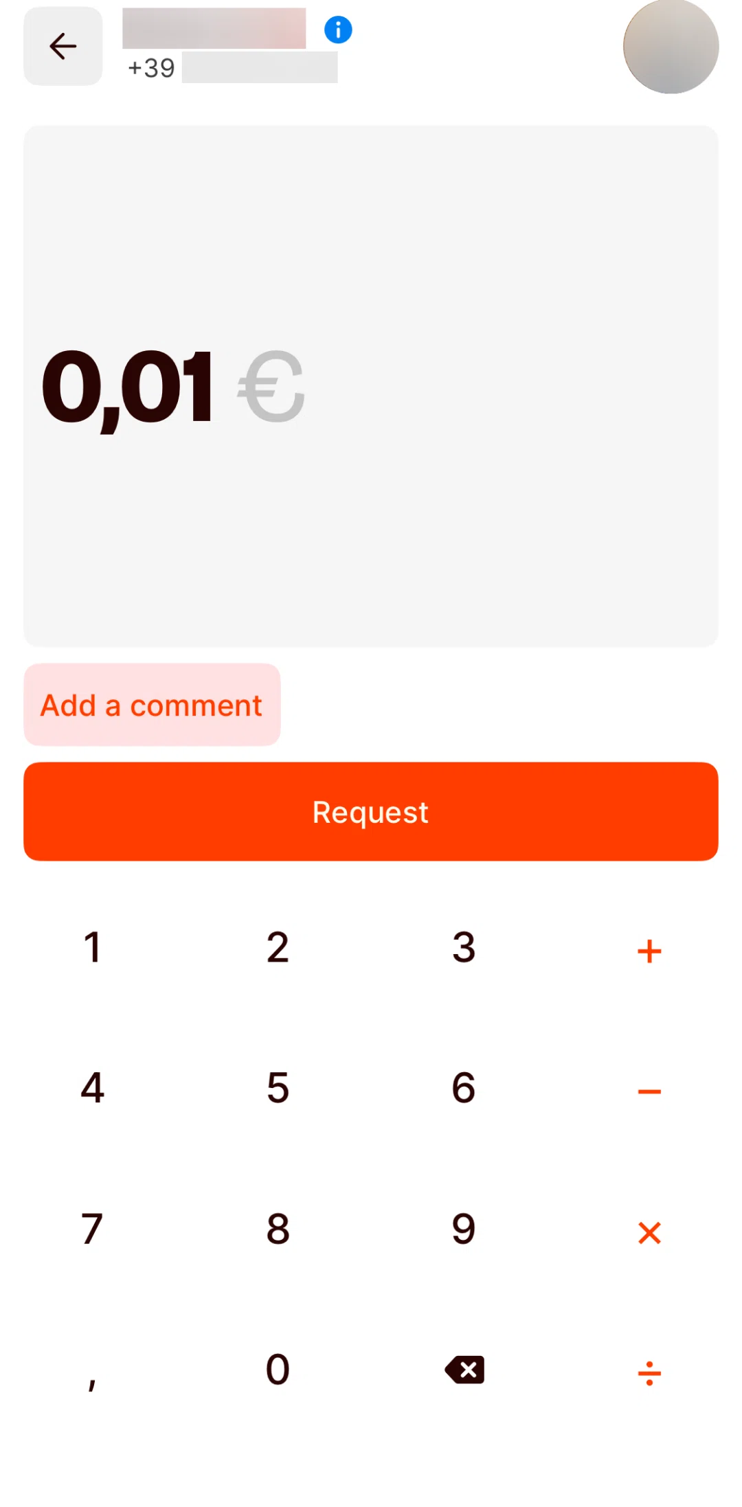 Satispay Screen screen in the Adding a comment flow