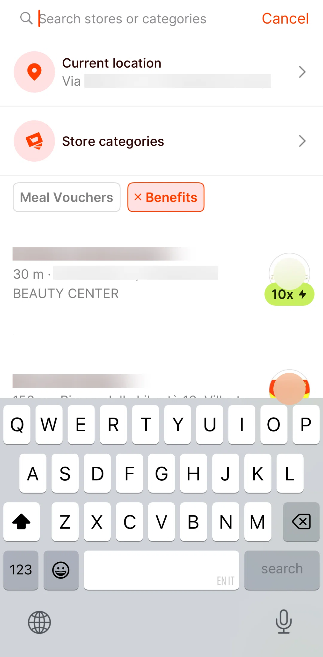 Satispay Screen screen in the Browse location by map flow