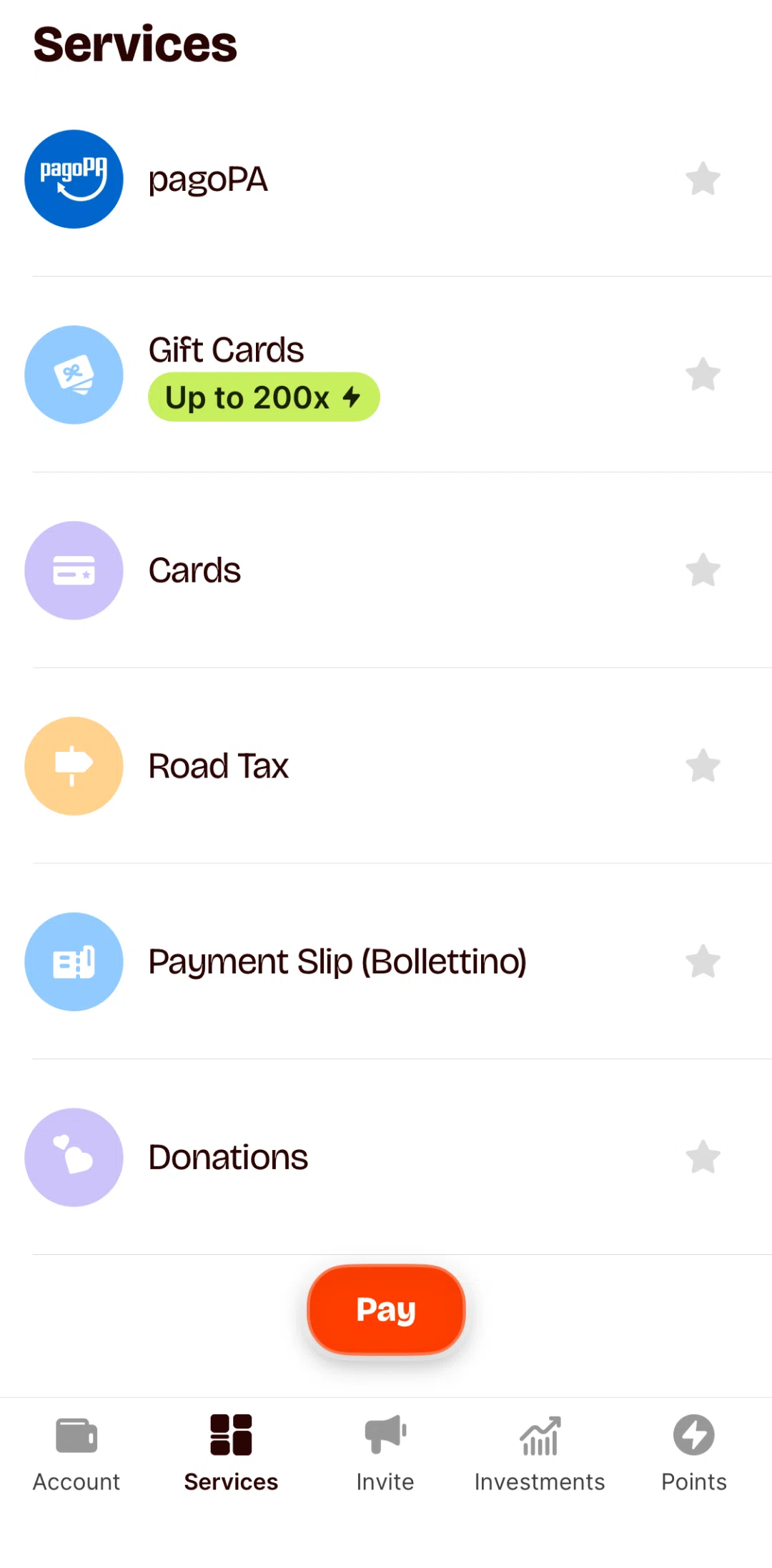 Satispay Screen screen in the Cards flow