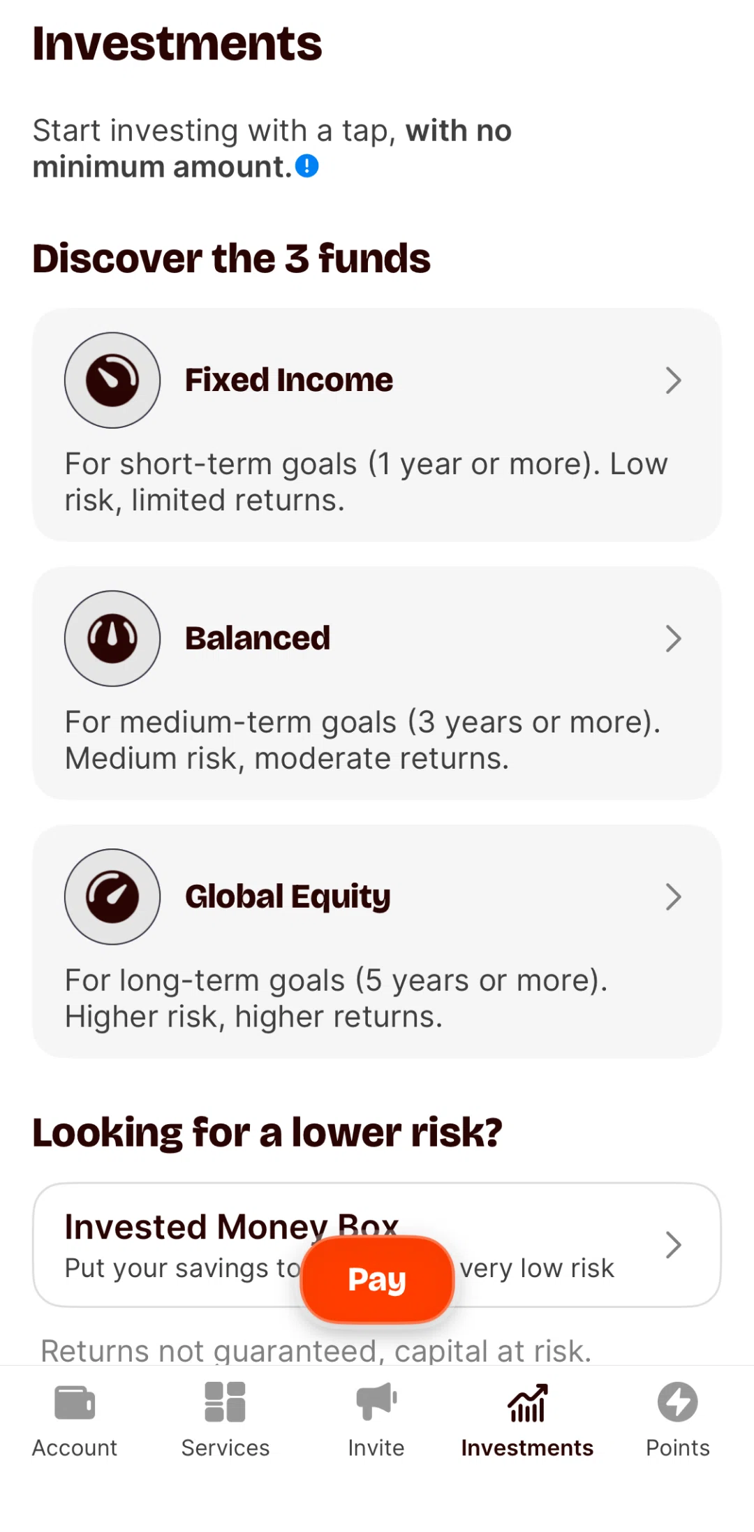 Satispay Screen screen in the Investment detail flow