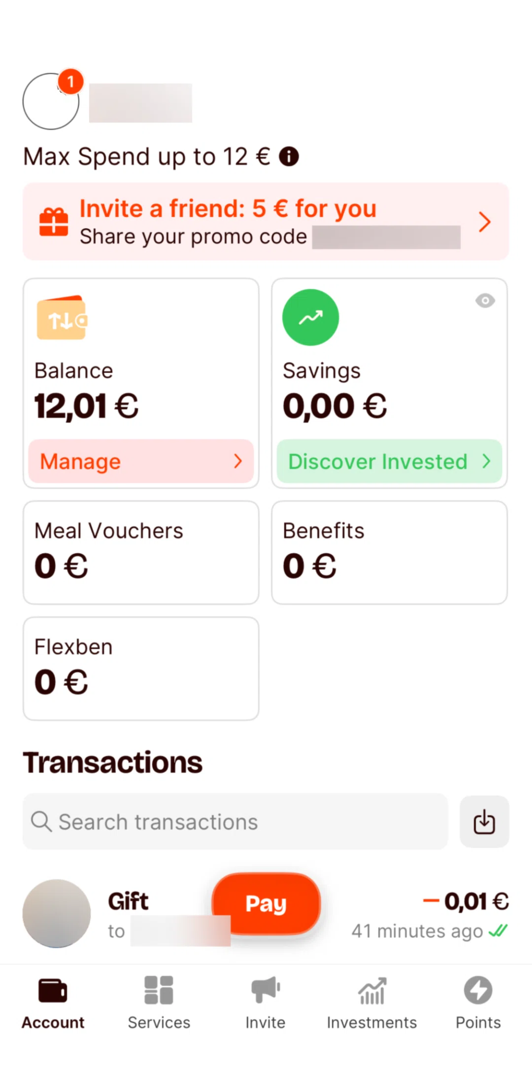 Satispay Screen screen in the Savings flow