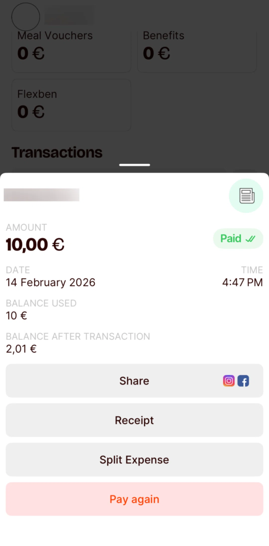 Satispay Screen screen in the Share a transaction flow