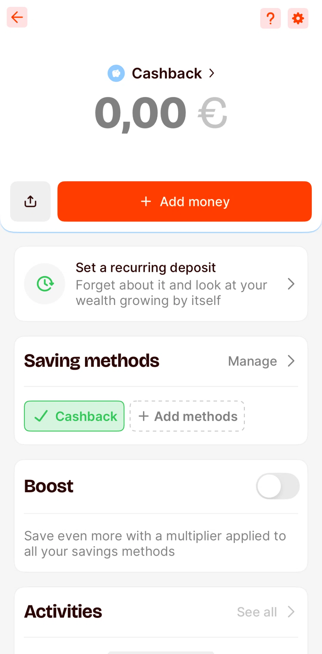 Satispay Screen screen in the Share savings flow