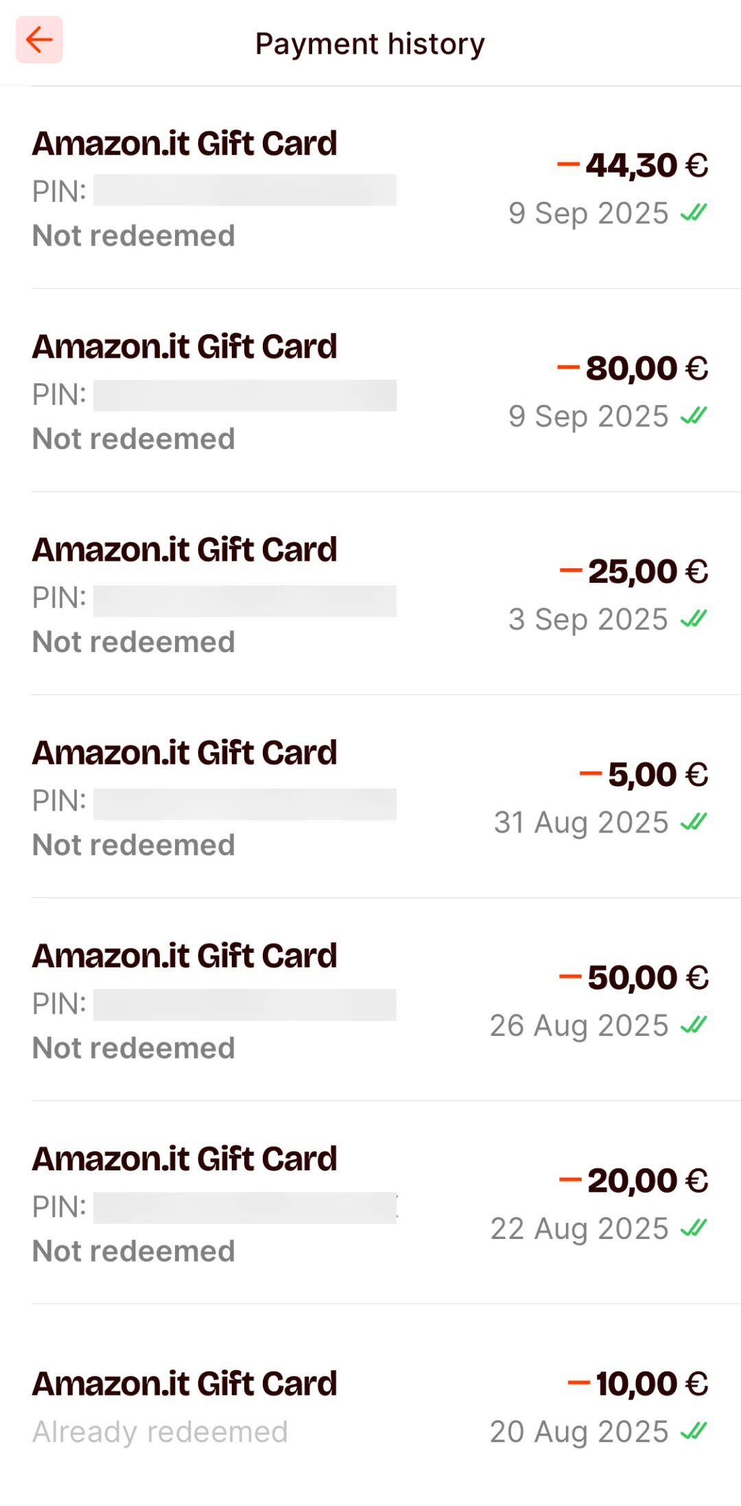 Satispay Screen screen in the Transaction detail (gift card) flow