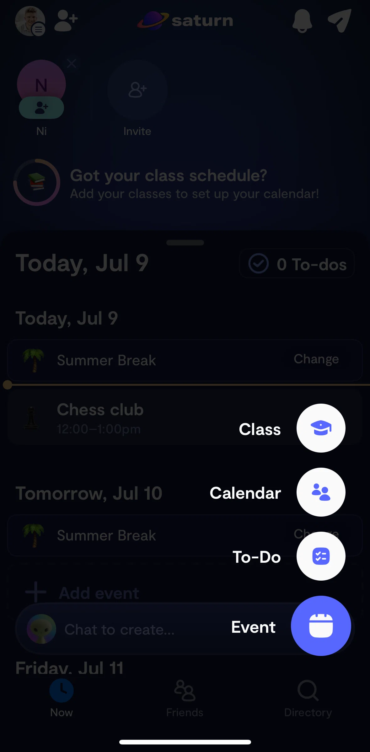 Saturn Calendar Screen screen in the Adding a to-do flow