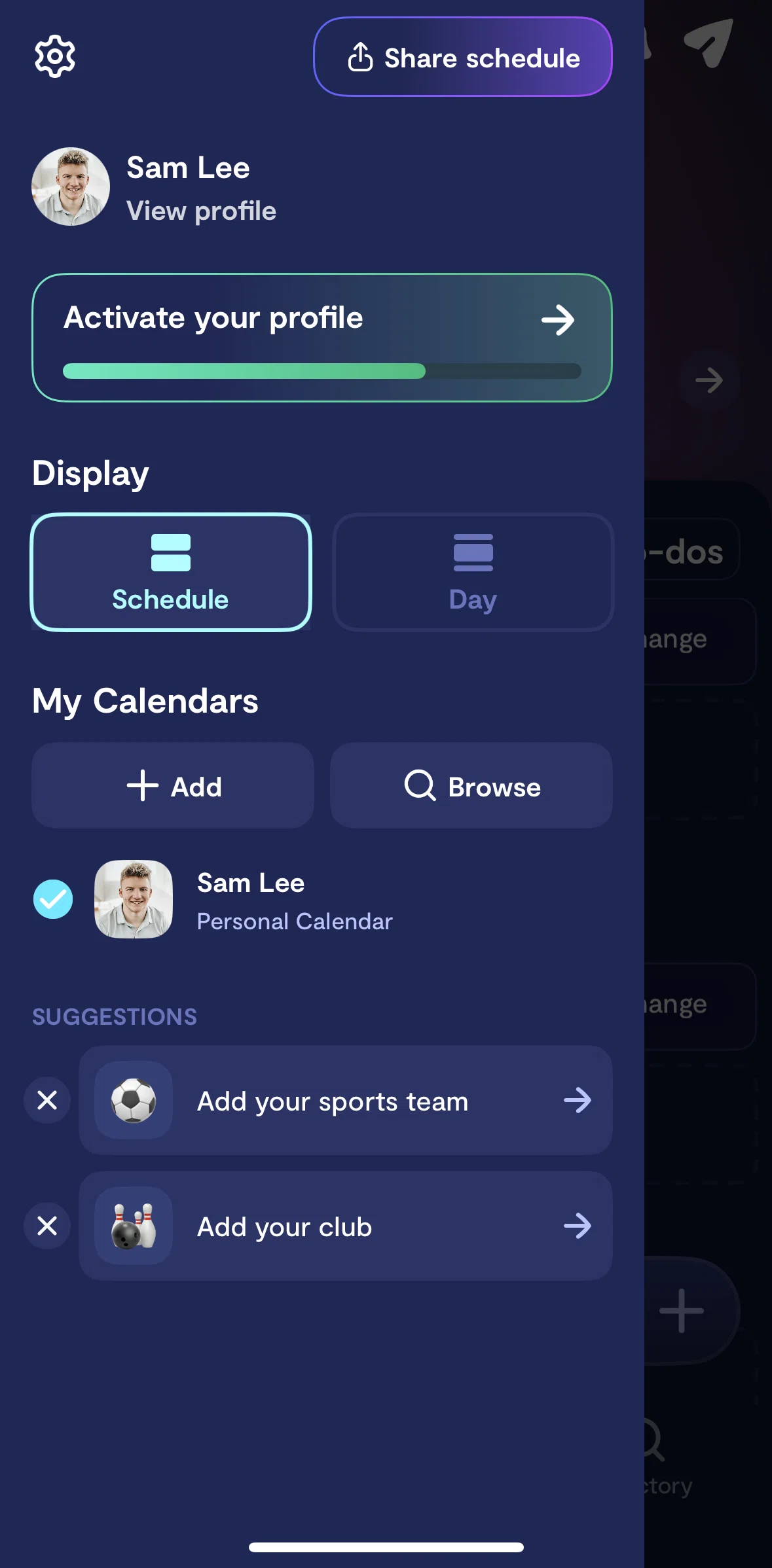 Saturn Calendar Screen screen in the Changing notification preferences flow