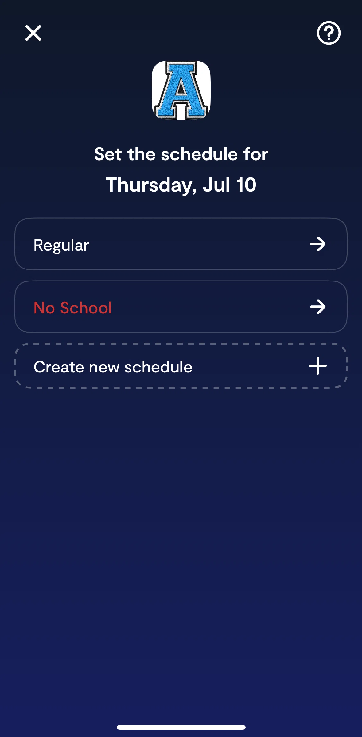 Saturn Calendar Screen screen in the Create a schedule flow
