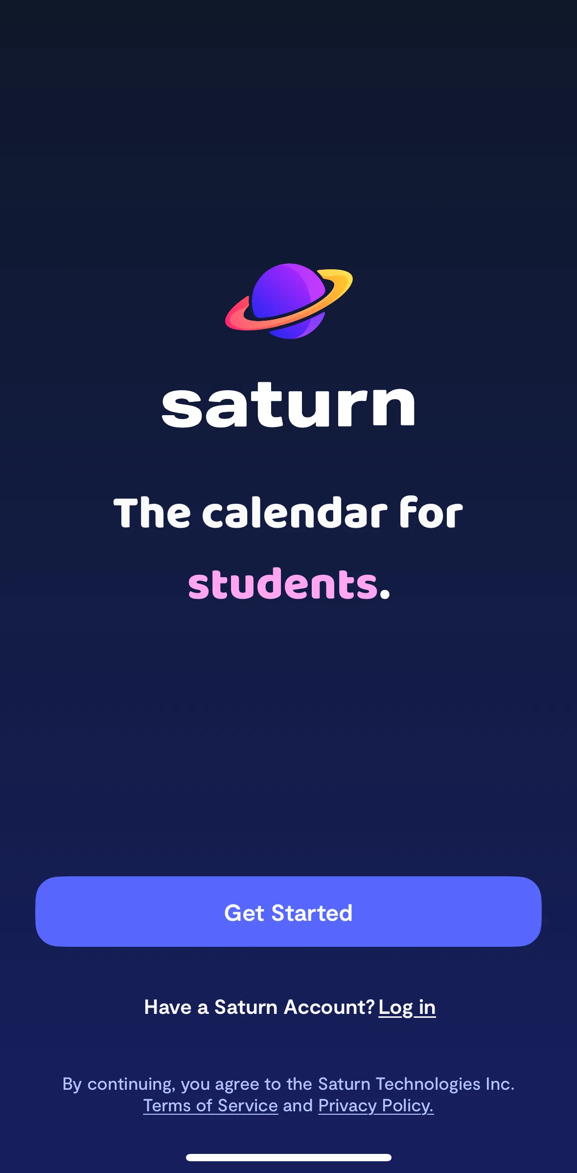 Saturn Calendar Screen screen in the Logging in flow
