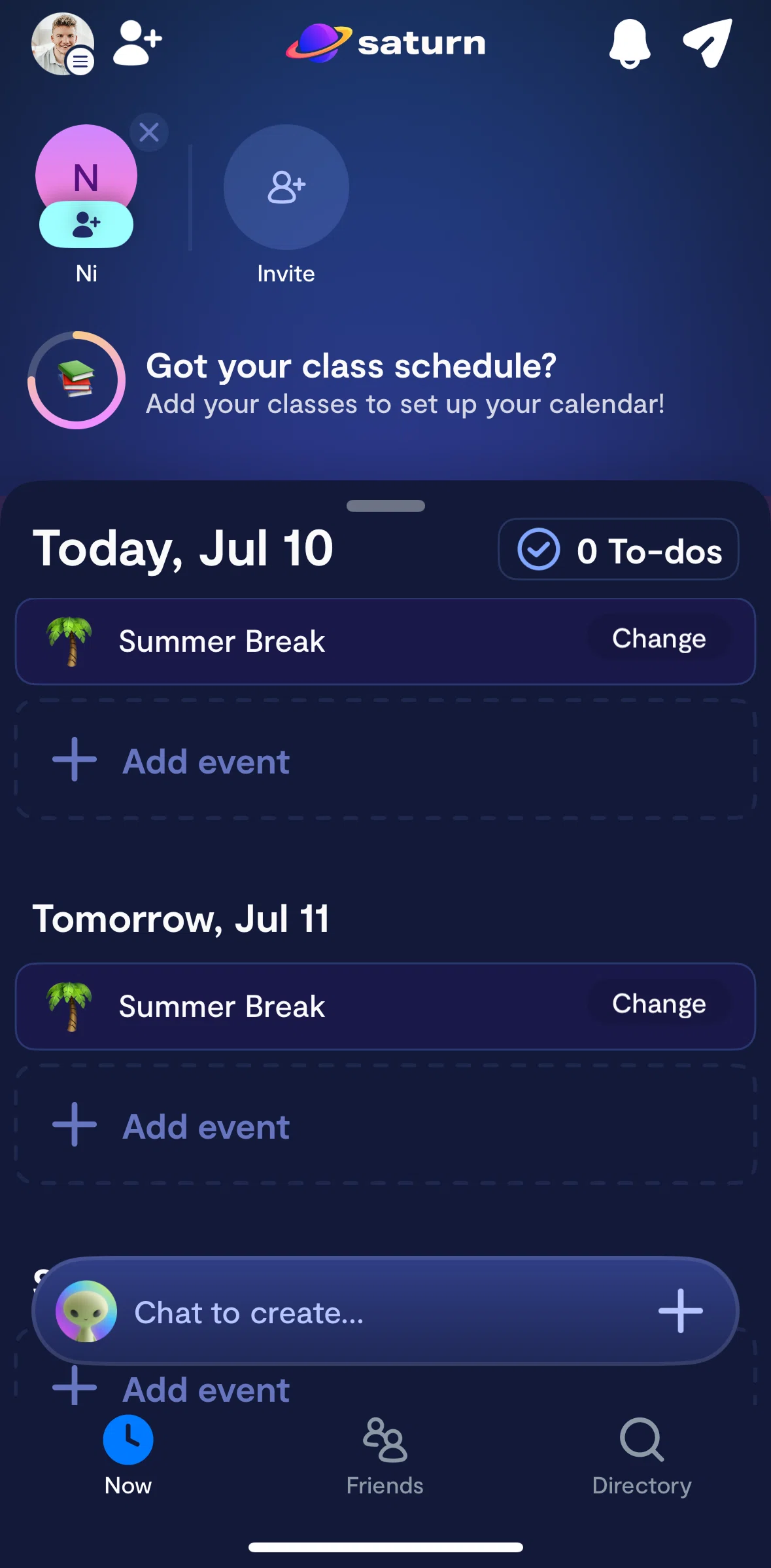 Saturn Calendar Screen screen in the Messages flow
